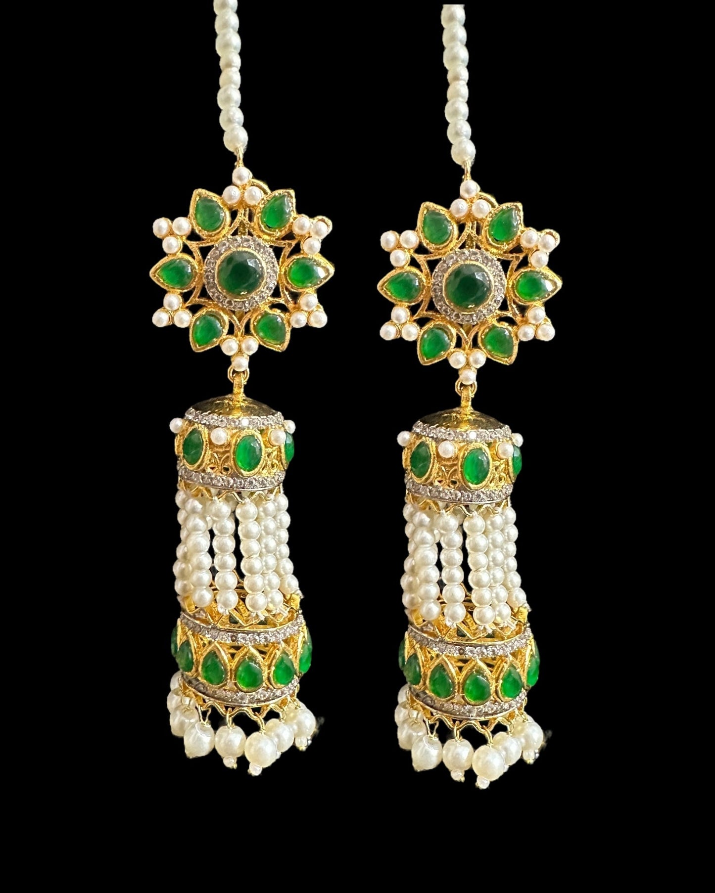 DER790 Zircon and pearl gold plated jhumka earrings ( READY TO SHIP )
