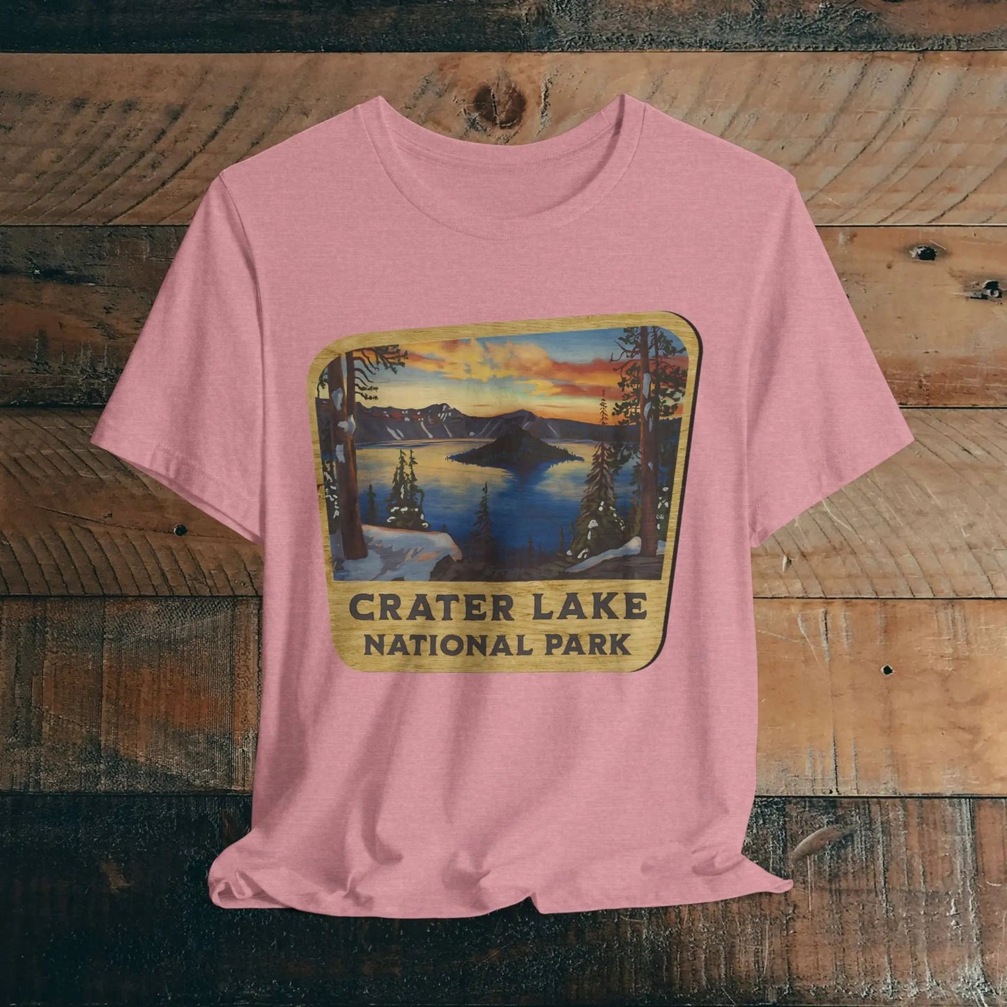 Crater Lake National Park Unisex Fit Short Sleeve T-Shirt Wood Sign
