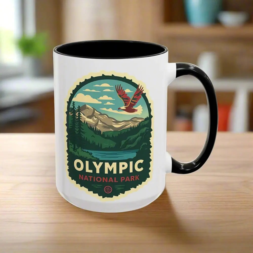 Glacier National Park Accent Coffee Mug 11oz 15oz Eagle Fly Over Blue Black Pink Red Outdoor Inspired Ceramic Mug