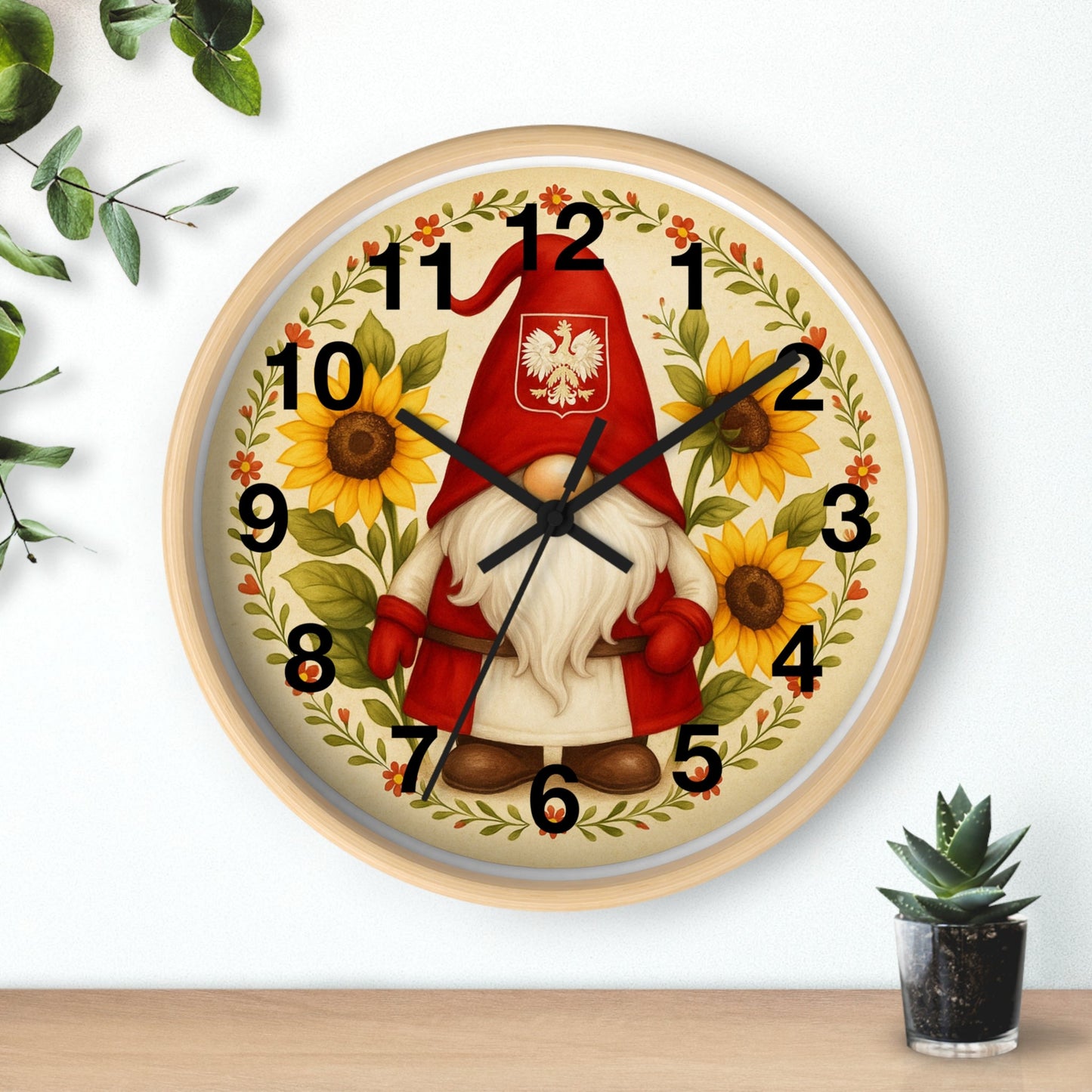 Polish Sunflower Gnome Wall Clock