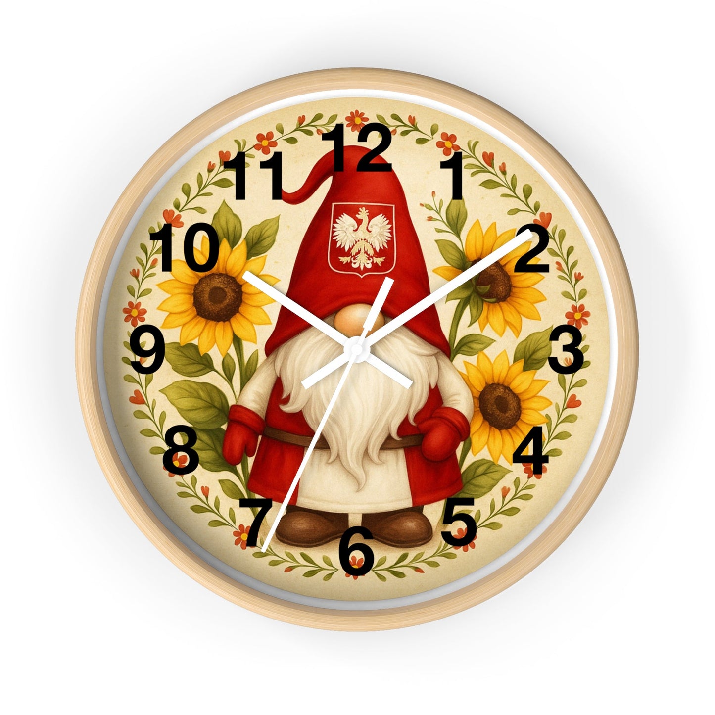 Polish Sunflower Gnome Wall Clock