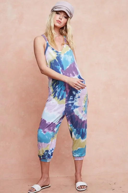BiBi Tie Dye Knit Mid-length Casual Jumpsuit