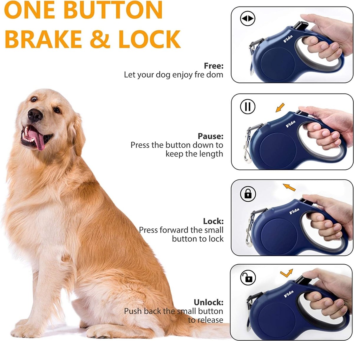 16ft Retractable Dog Leash with Dispenser and Poop Bags