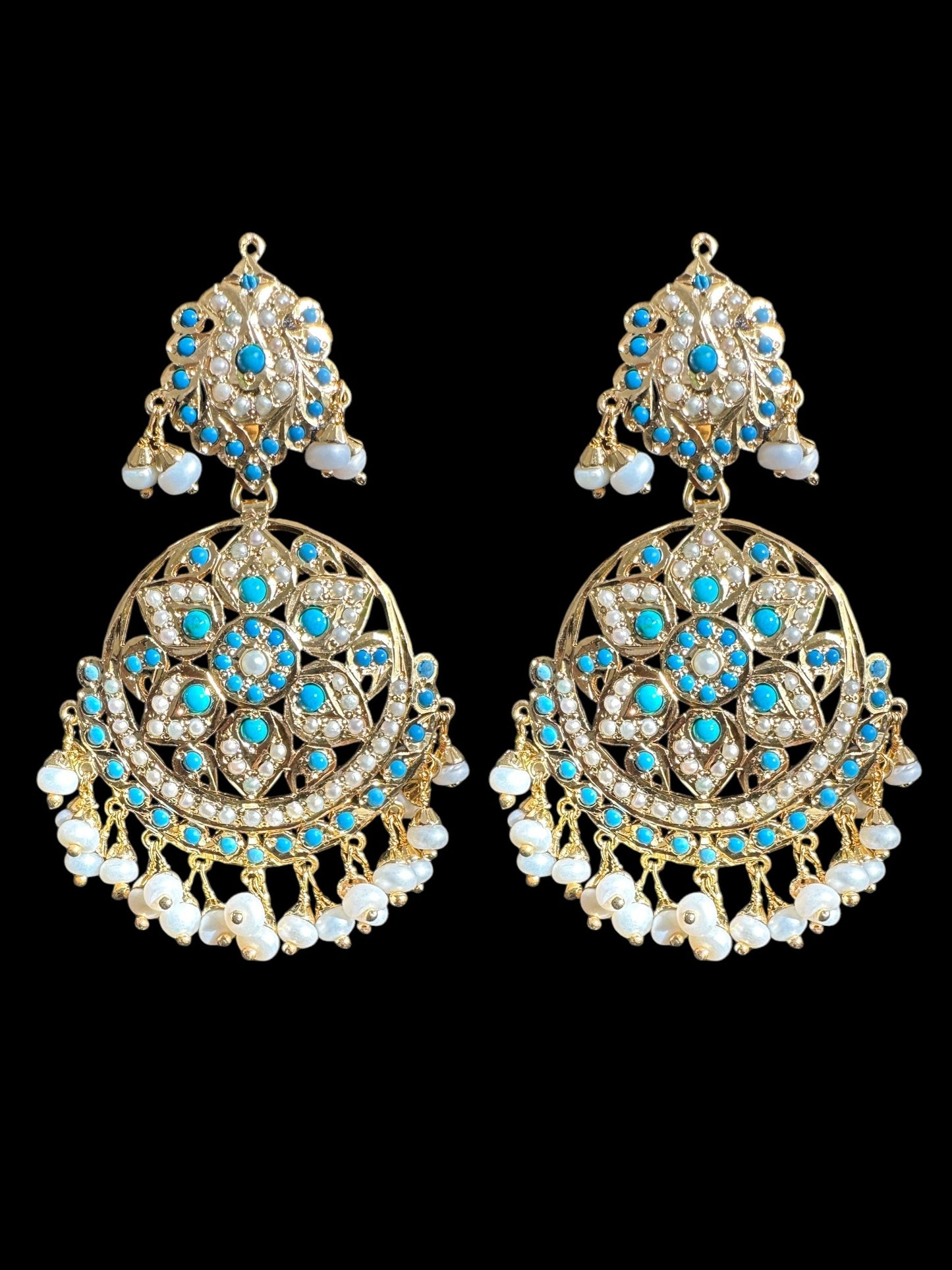 Freya Turquoise & Freshwater Pearl Earrings – Gold-Plated 92.5 Silver (Ready to Ship)
