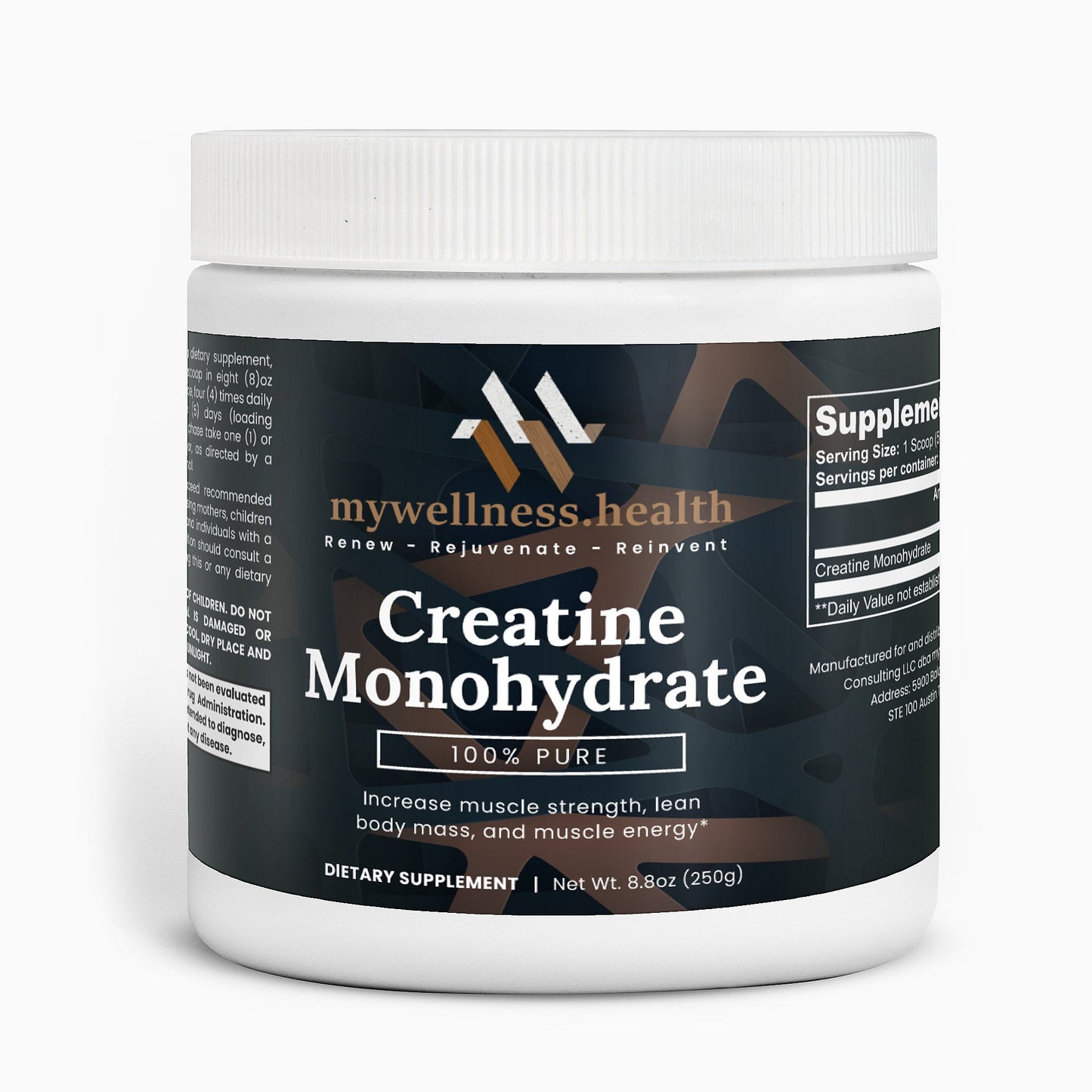 Pure Creatine Monohydrate Powder - Unflavored 250g USA Made