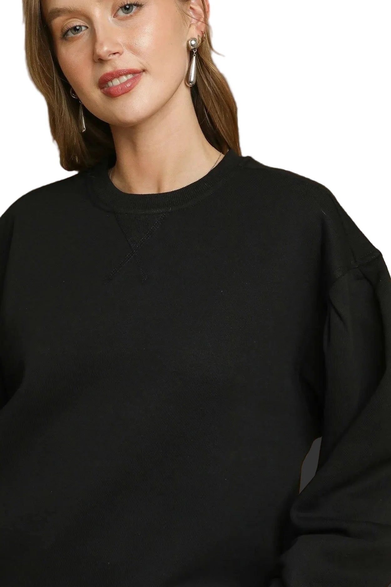 Round Neck Sweatshirt with Pleated Detail