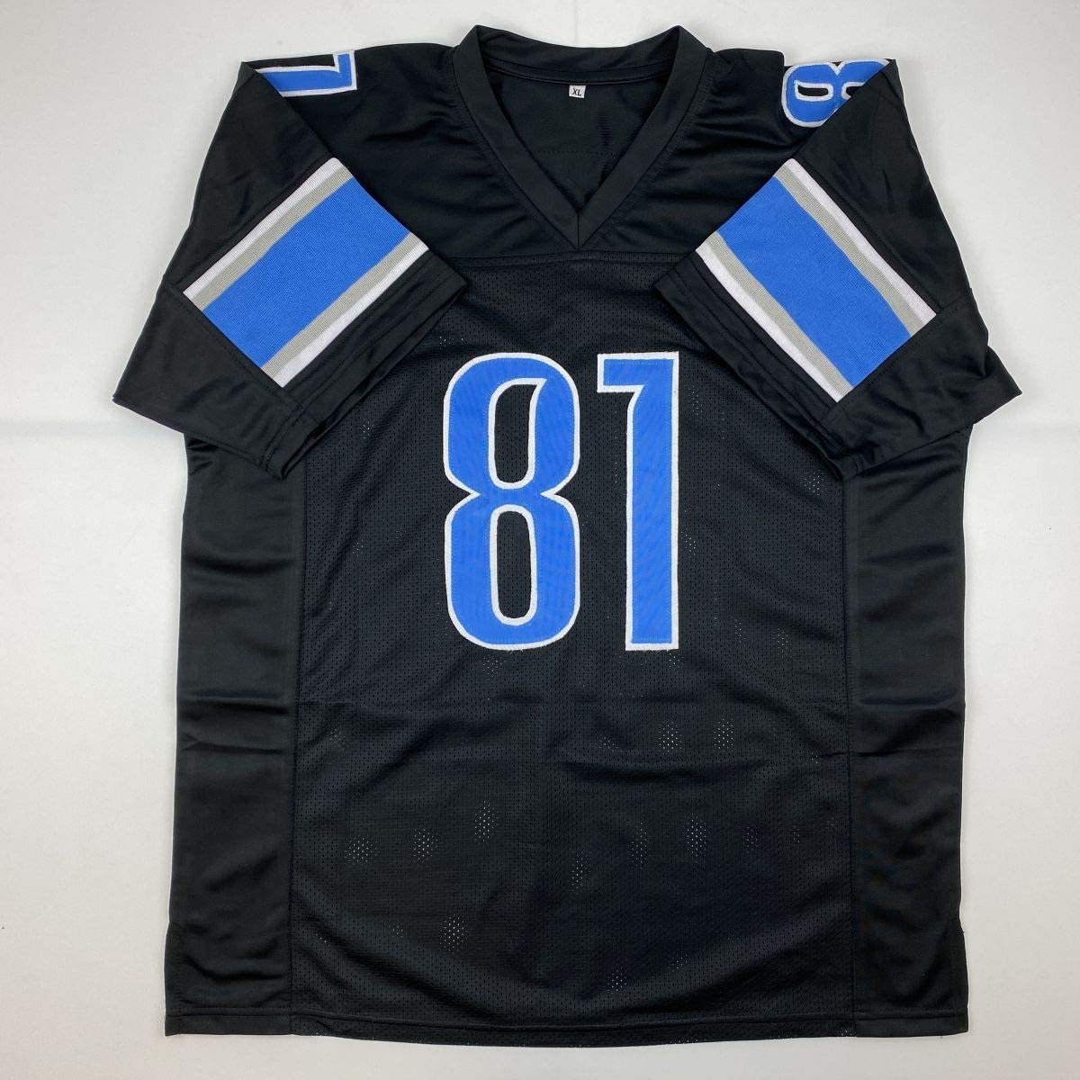 Autographed/Signed Calvin Johnson Detroit Black Football Jersey JSA COA