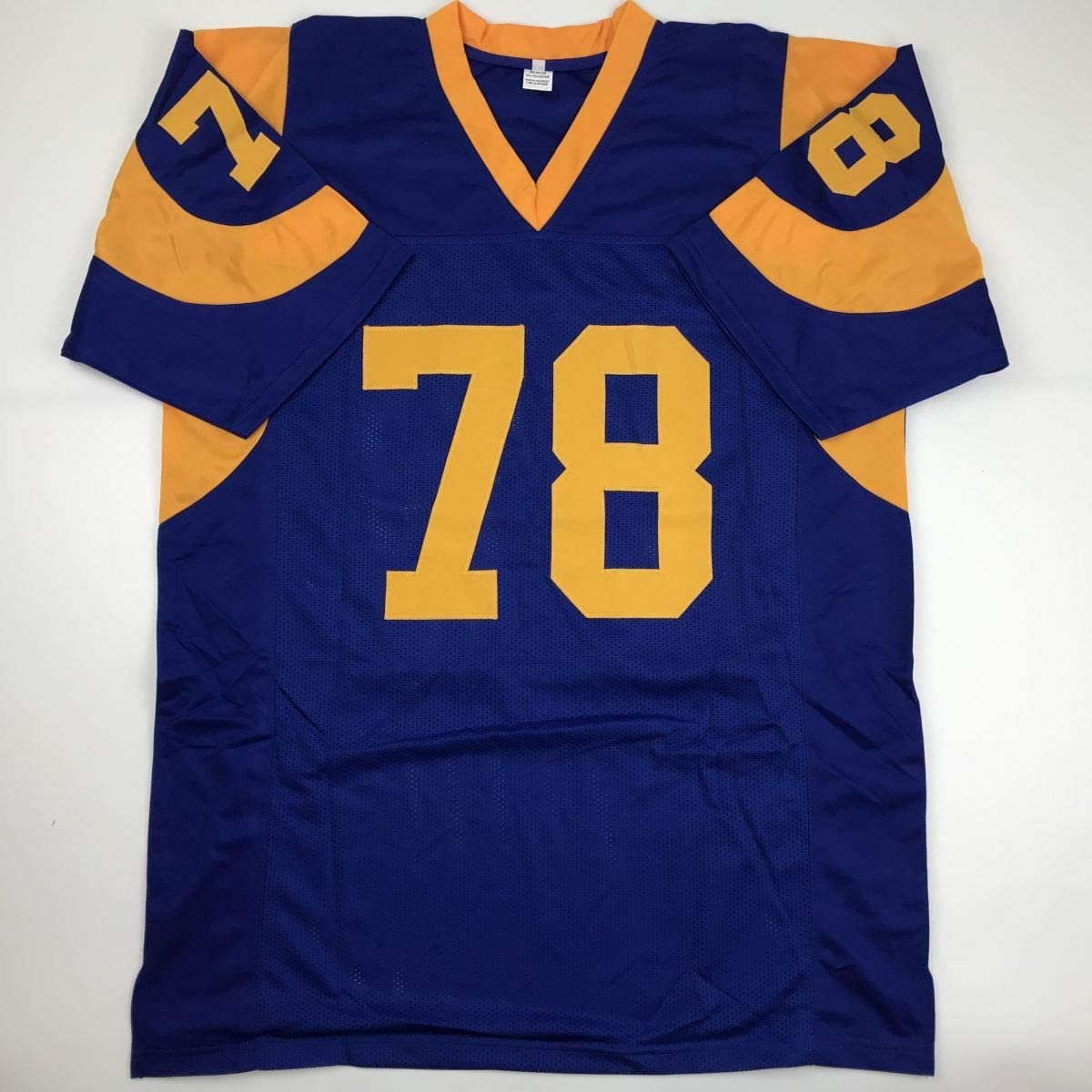 Autographed/Signed Jackie Slater HOF 01 Los Angeles LA Retro Blue Football Jersey JSA COA