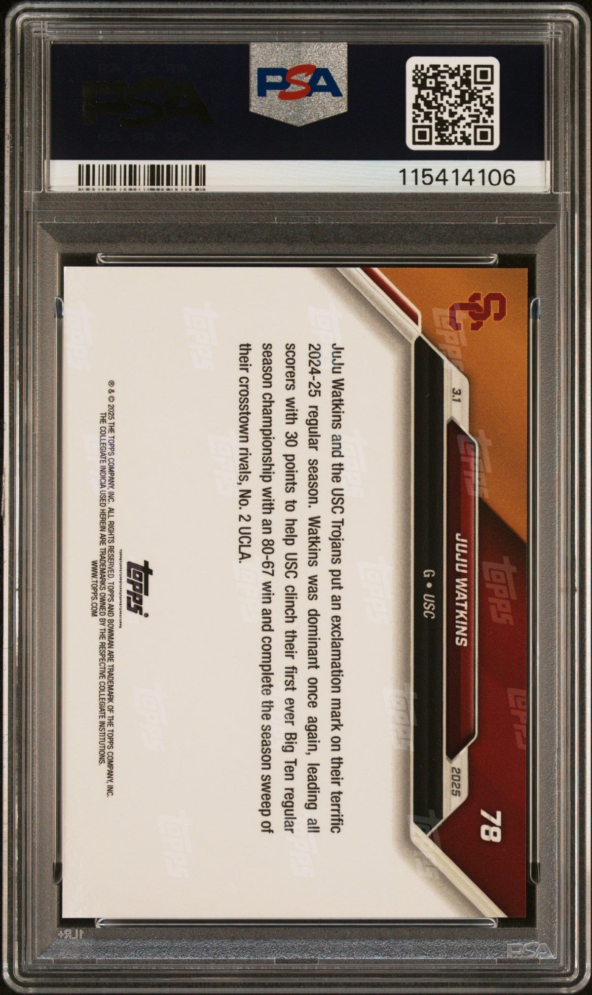 Graded 2024 Topps Bowman U Now JuJu Watkins #78 Rookie RC Basketball Card PSA 10 Gem Mint
