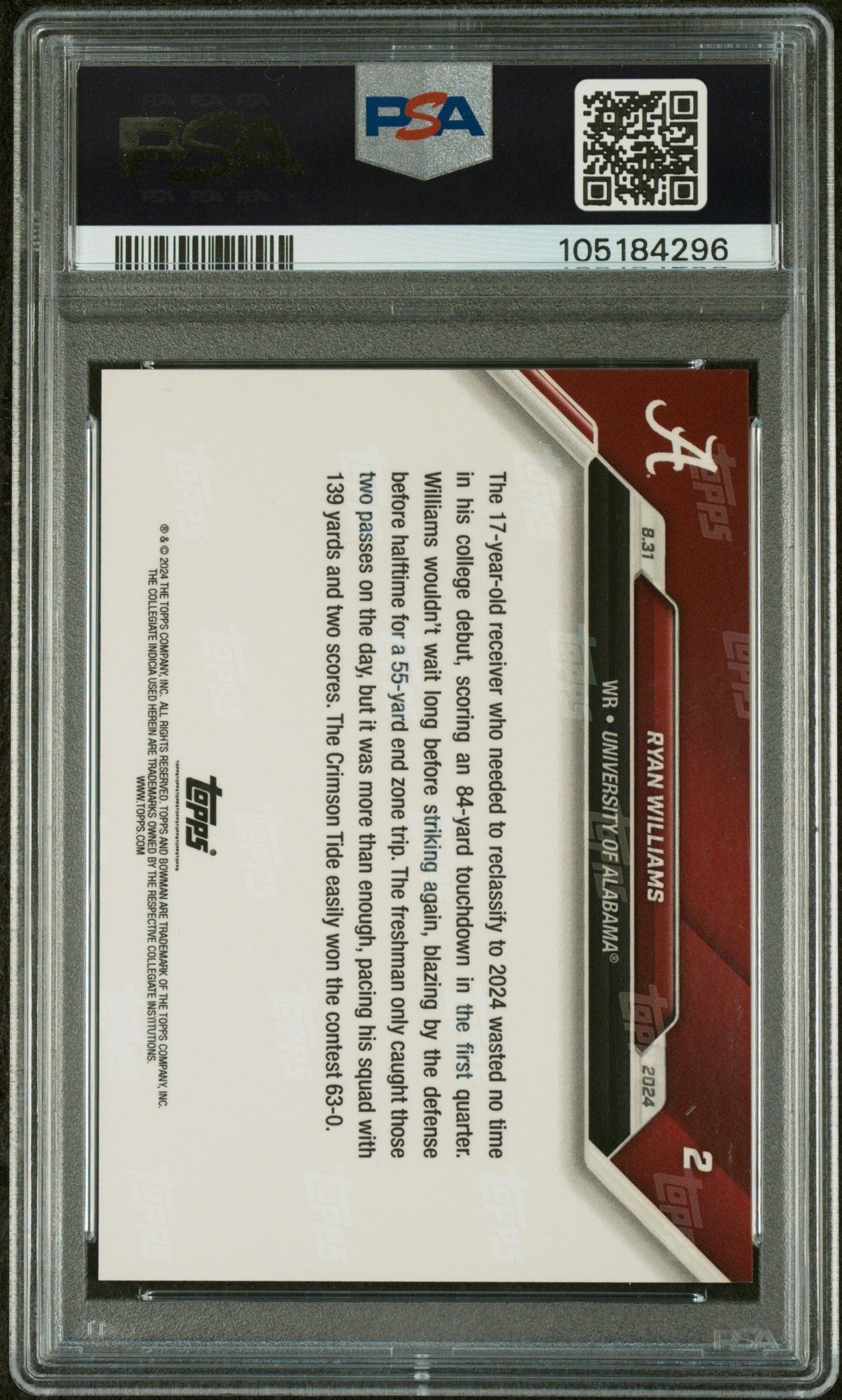 Graded 2024 Topps Bowman U Now Ryan Williams #2 Rookie RC Football Card PSA 10 Auto Grade Gem Mint