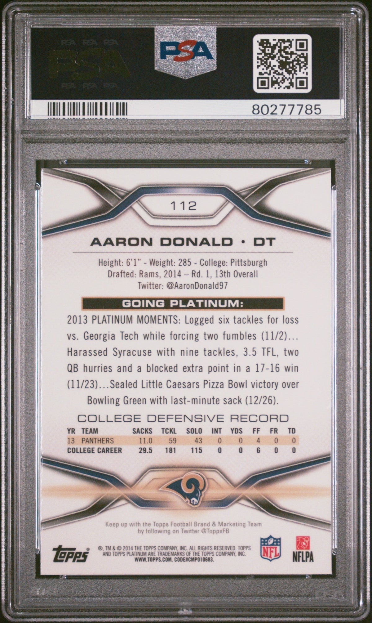 Graded 2014 Topps Platinum Aaron Donald #112 Xfractor Rookie RC Football Card PSA 9 Mint