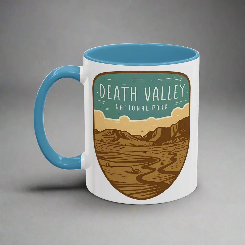 Death Valley National Park Coffee Mug 11oz 15oz Desert Shield Graphic Blue Black Pink Red