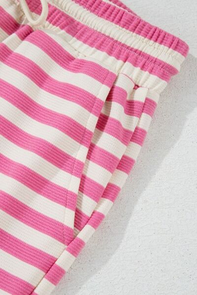 Striped Round Neck T-Shirt and Drawstring Shorts Set