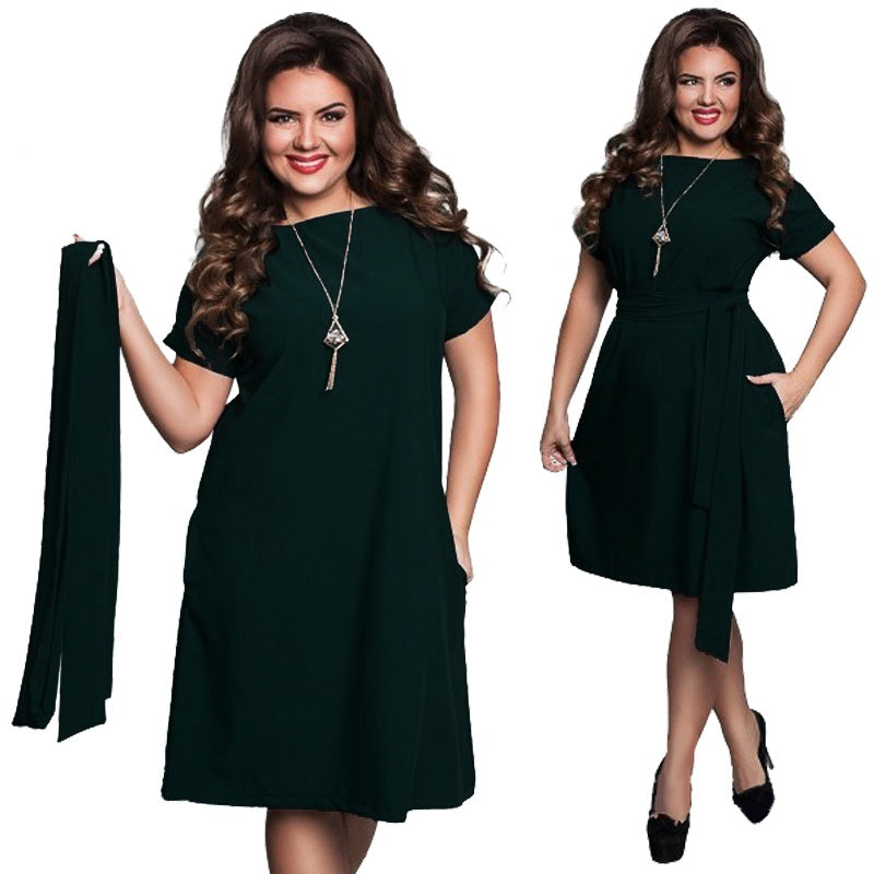 Soft Drape A-Line Plus Size Midi Dress with Belt - 3 Colors