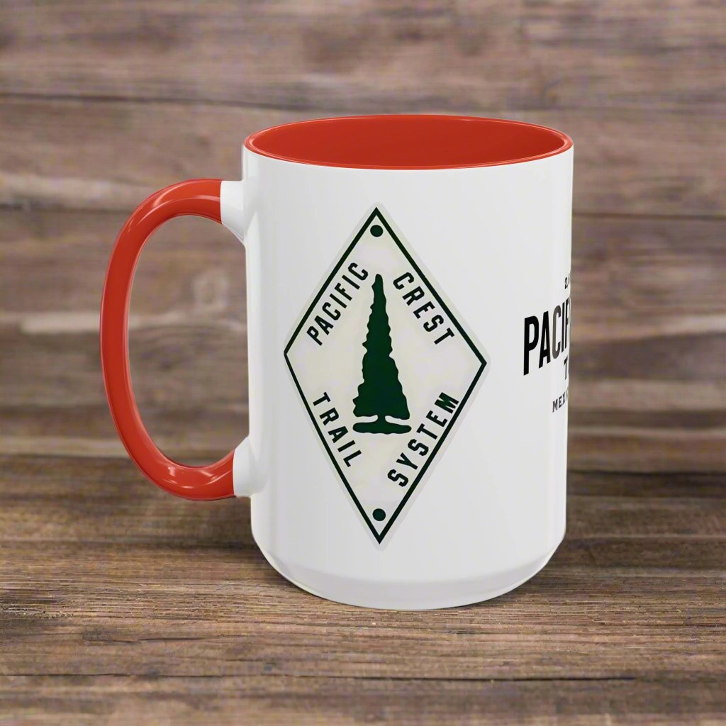Pacific Crest Trail Classic Trail Marker Accent Coffee Mug 11oz, 15oz Blue Black Pink Red Navy Mexico To Canada Map