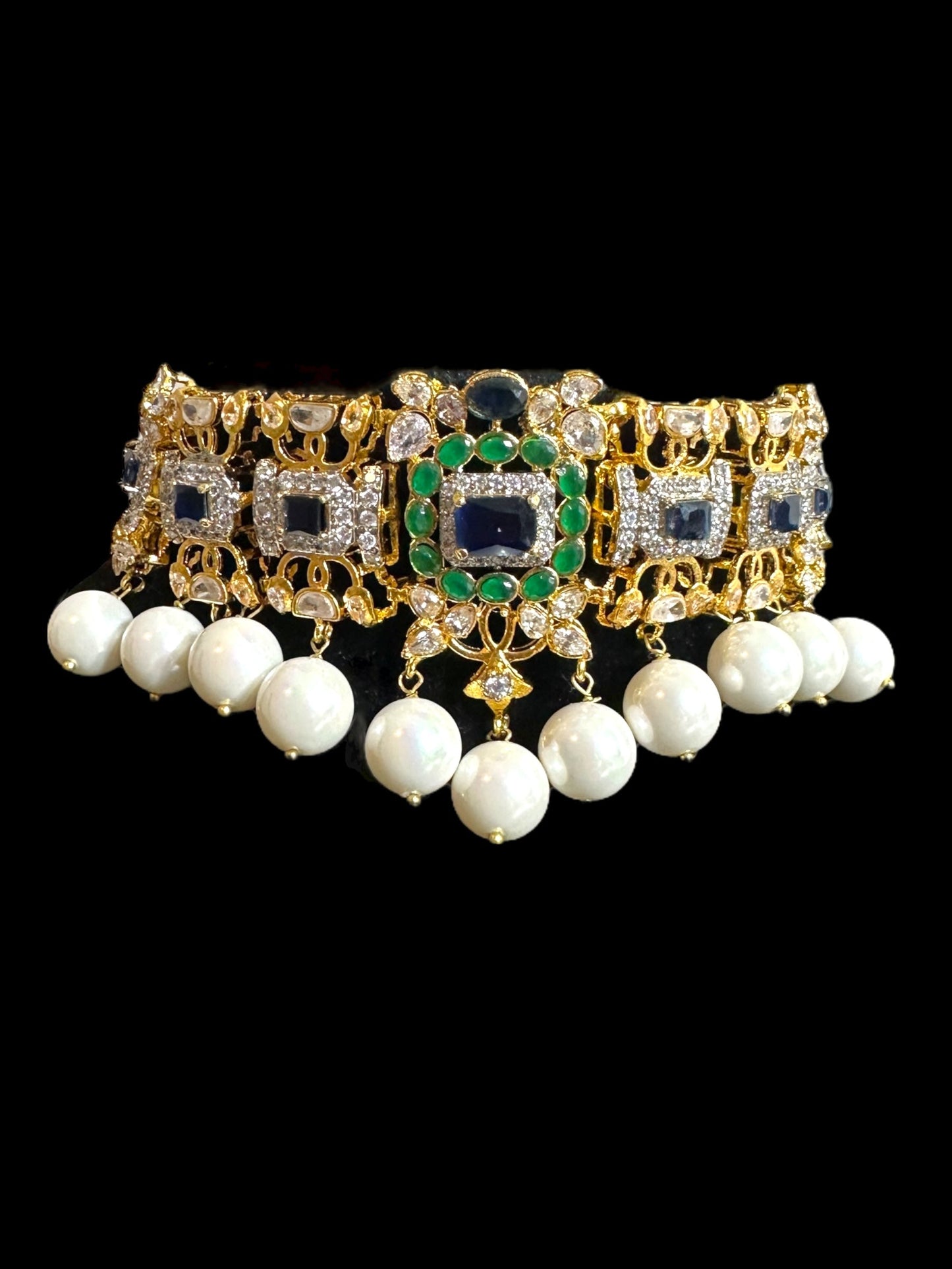 C520 Mehera Emerlad sapphire combination choker set ( READY TO SHIP )