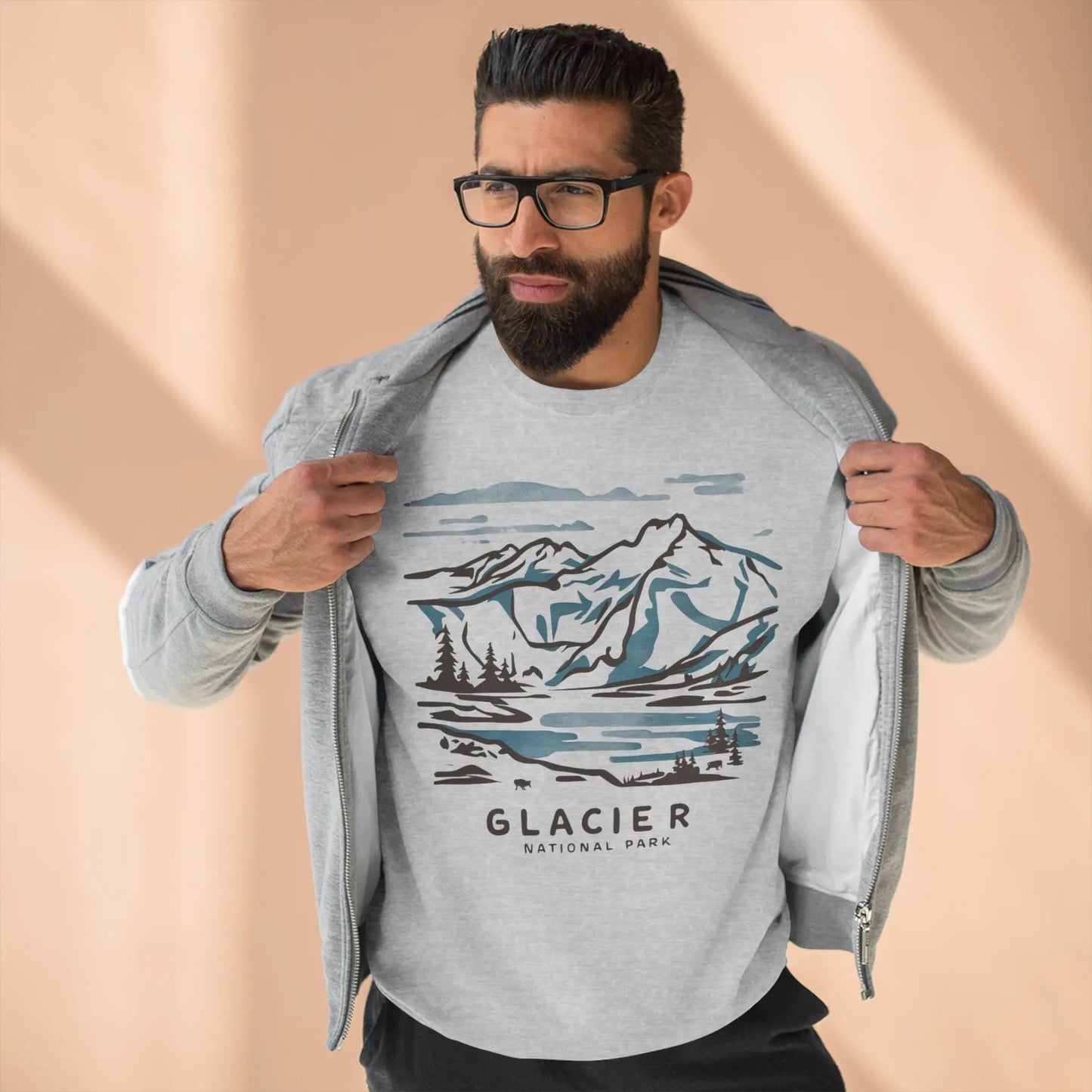 Glacier National Park Unisex Fit Crewneck Sweatshirt Water Color Line Art