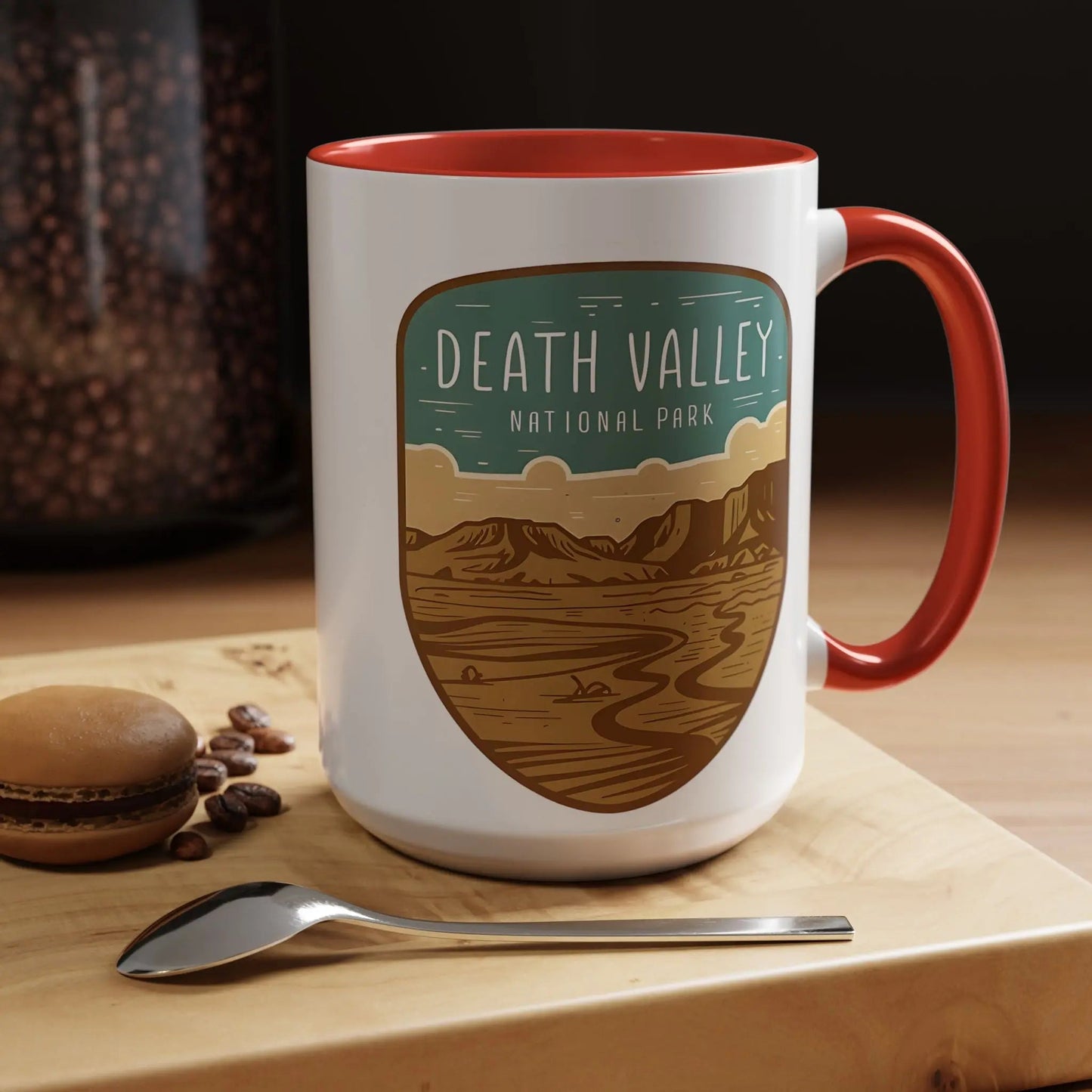Death Valley National Park Coffee Mug 11oz 15oz Desert Shield Graphic Blue Black Pink Red