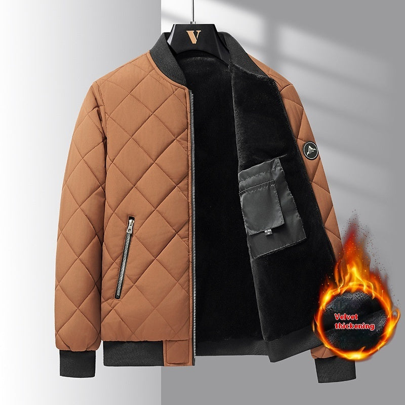 Men's Windproof Quilted Winter Jacket - Velvet Lined Baseball Bomber
