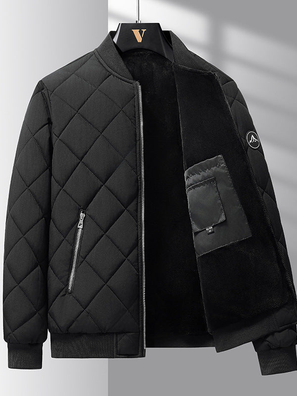 Men's Windproof Quilted Winter Jacket - Velvet Lined Baseball Bomber