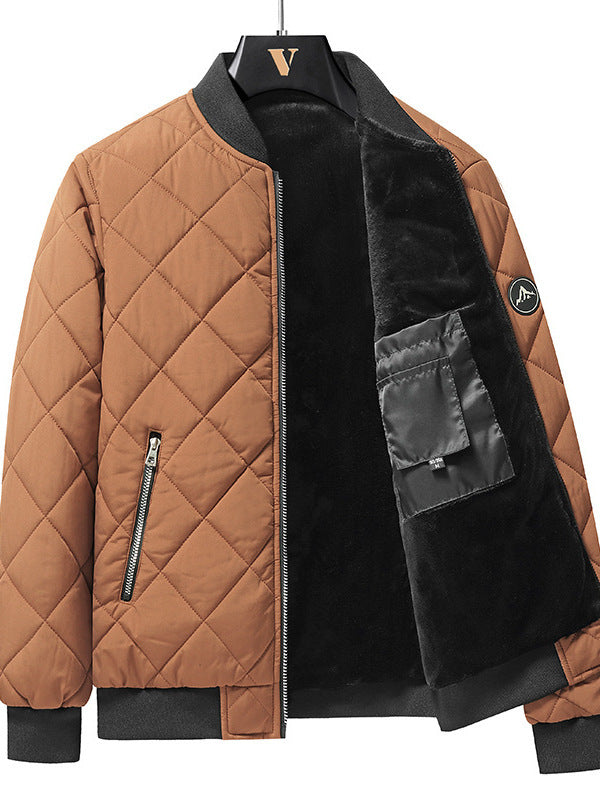 Men's Windproof Quilted Winter Jacket - Velvet Lined Baseball Bomber
