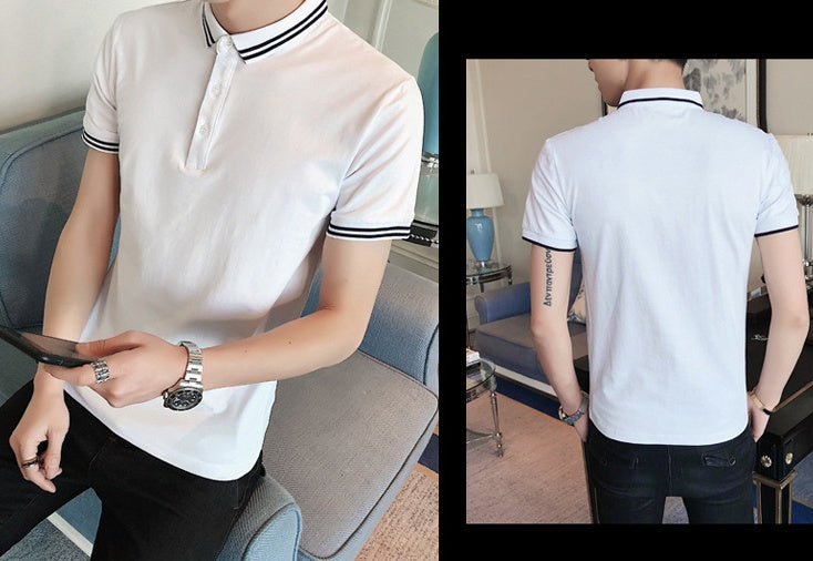 Men's Cotton Contrast Collar Polo Shirt - Triple Button Placket
