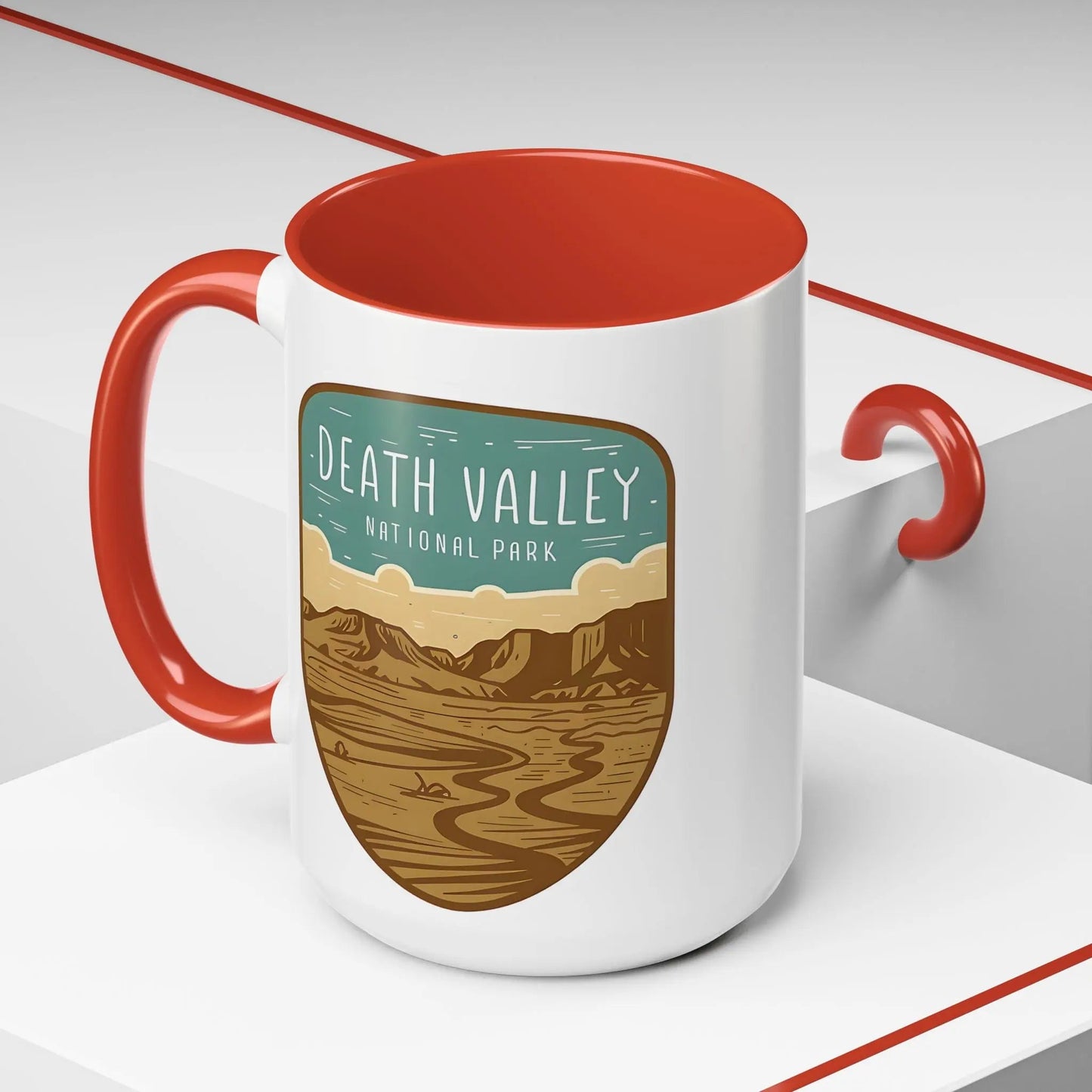 Death Valley National Park Coffee Mug 11oz 15oz Desert Shield Graphic Blue Black Pink Red