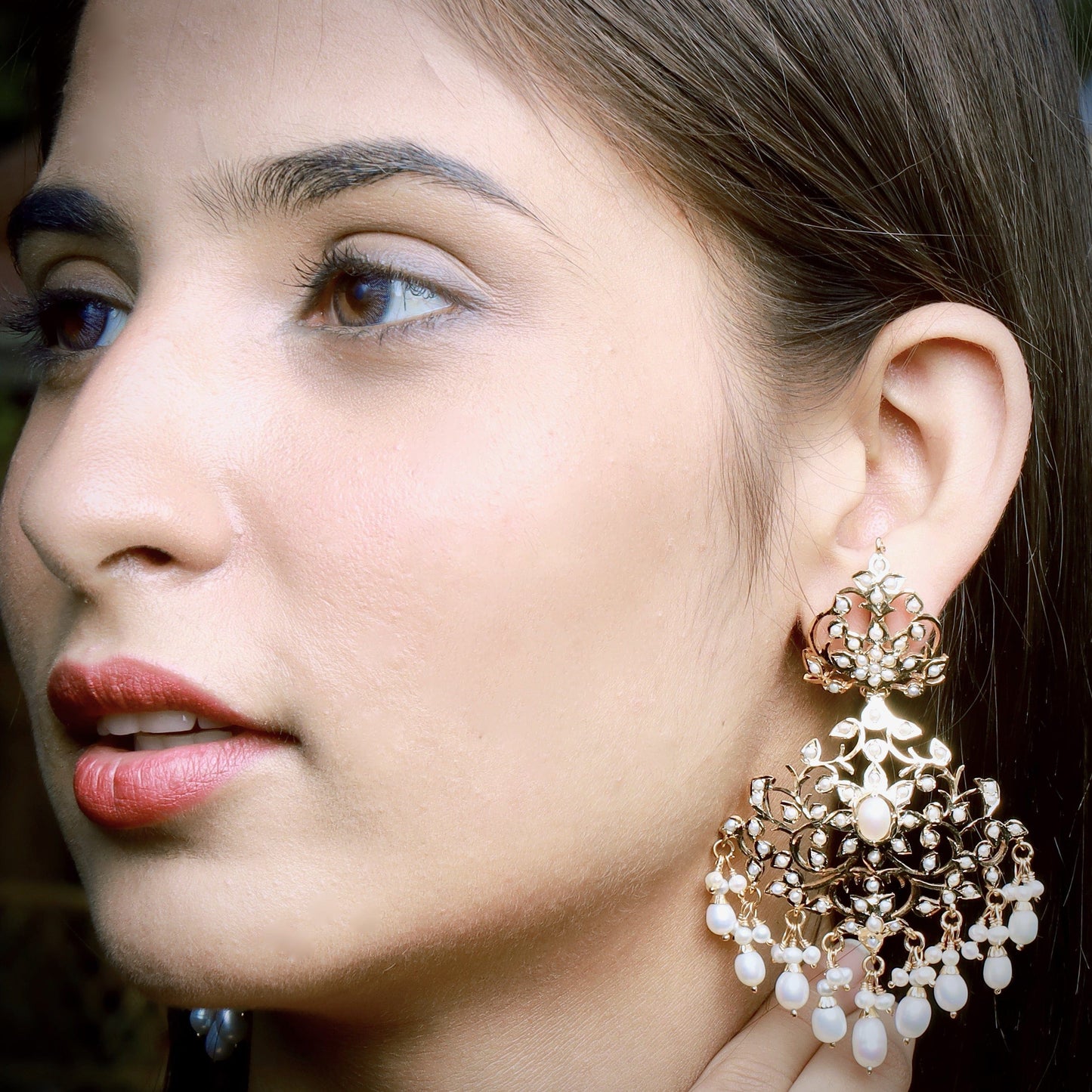 Pearl Jadau Dangler Earrings in Gold Plated Silver