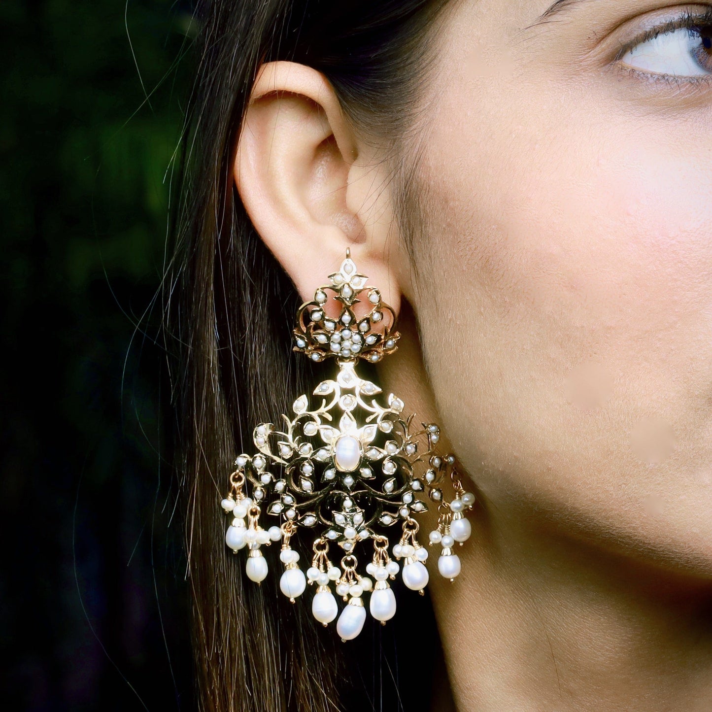 Pearl Jadau Dangler Earrings in Gold Plated Silver