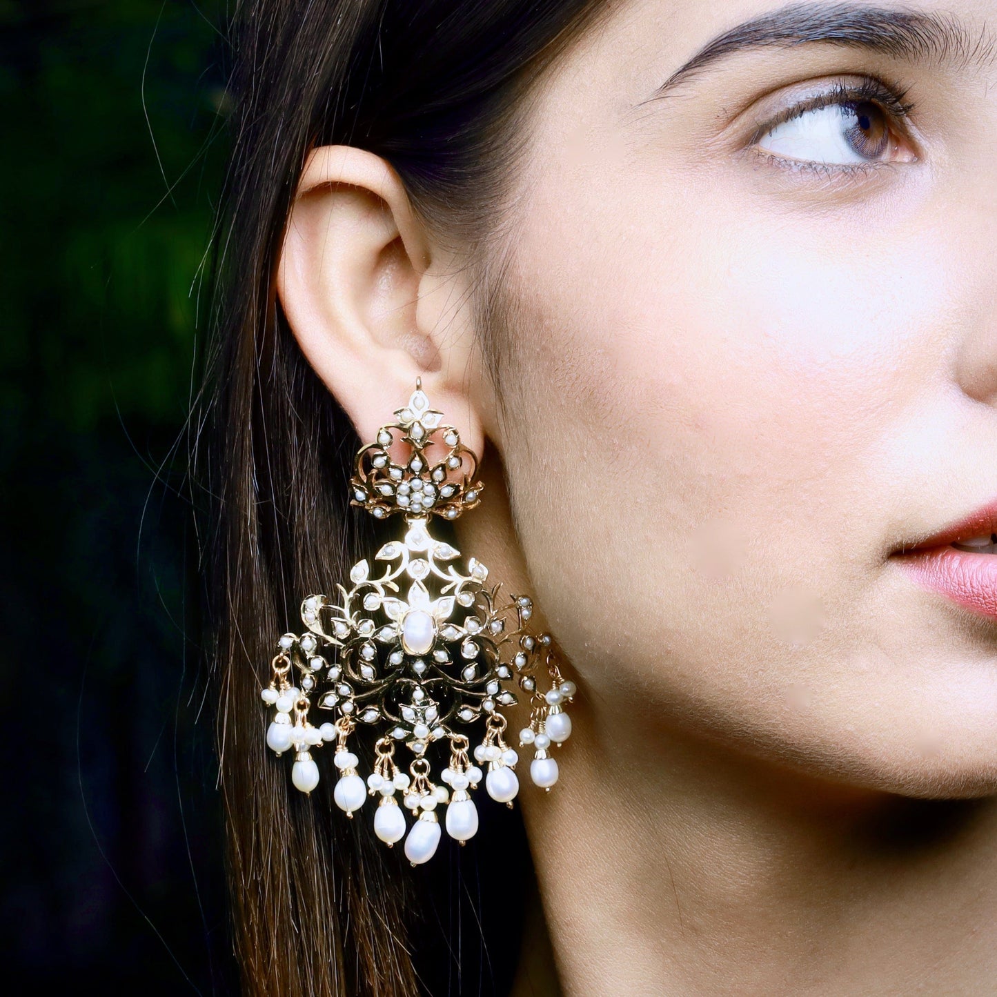 Pearl Jadau Dangler Earrings in Gold Plated Silver