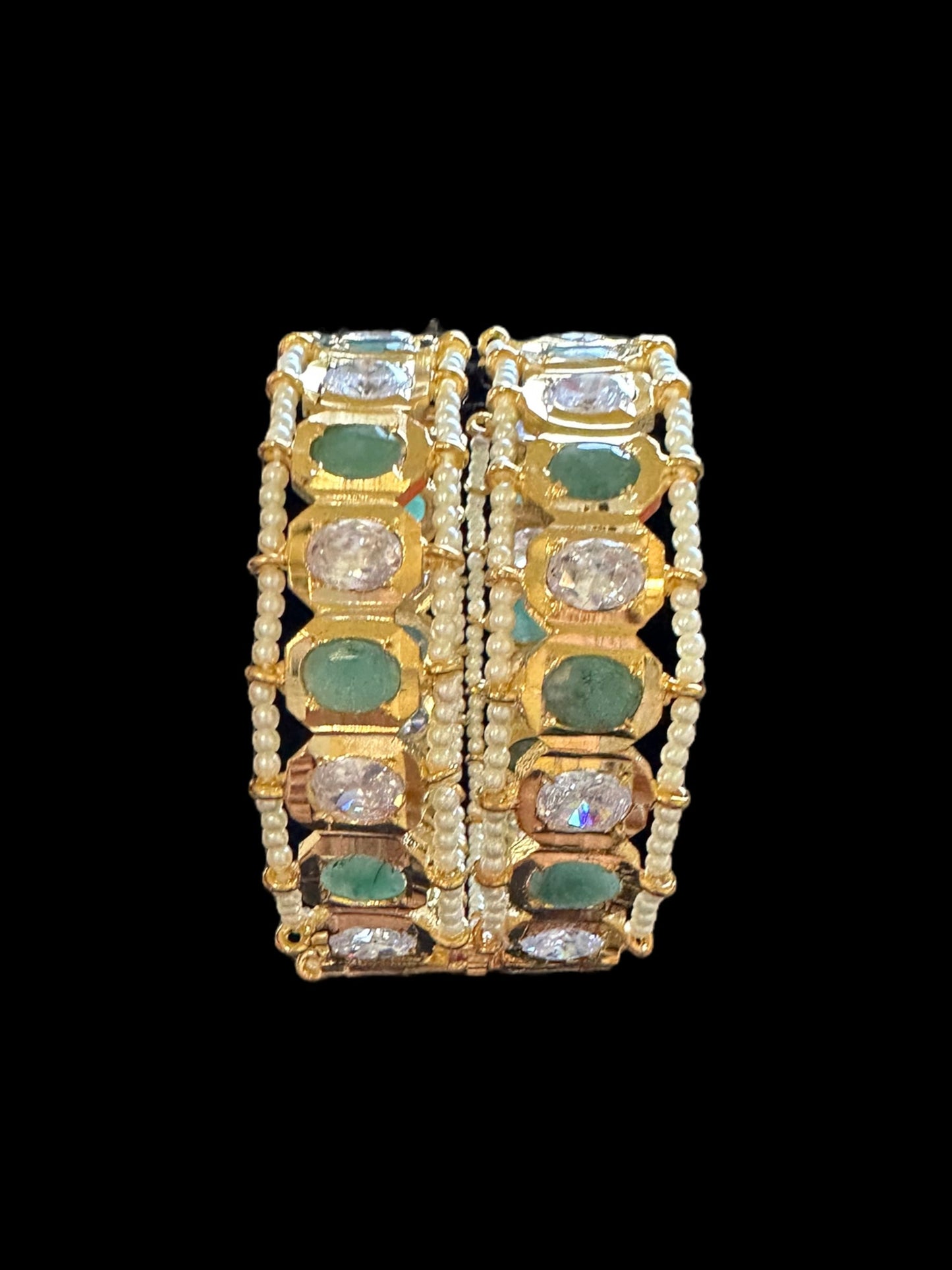 B158 Hyderabadi gold plated bangles in emerald ( READY TO SHIP )