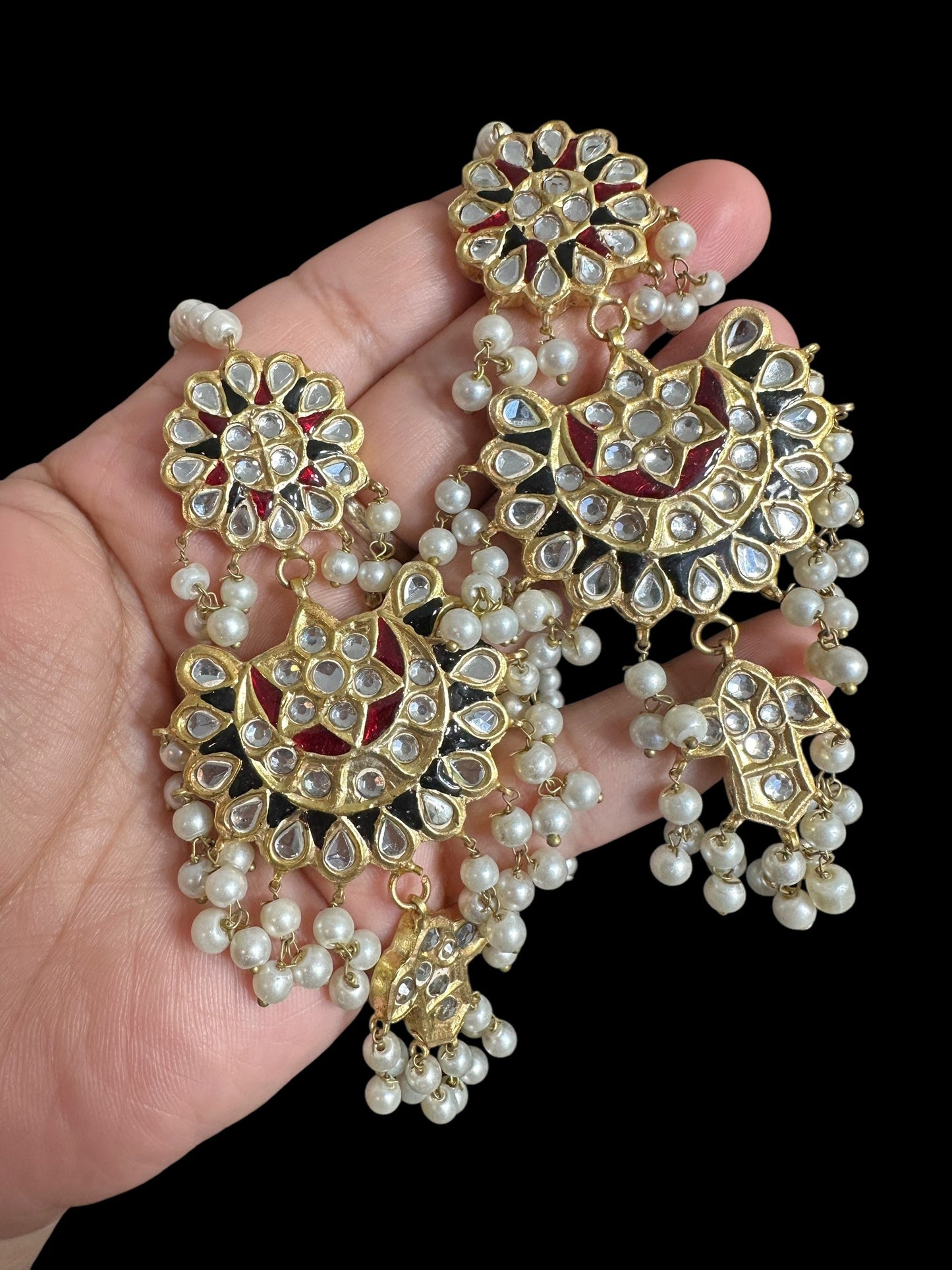 DER716 Maya dangler earrings with red and black meenakari (SHIPS IN 4 WEEKS )