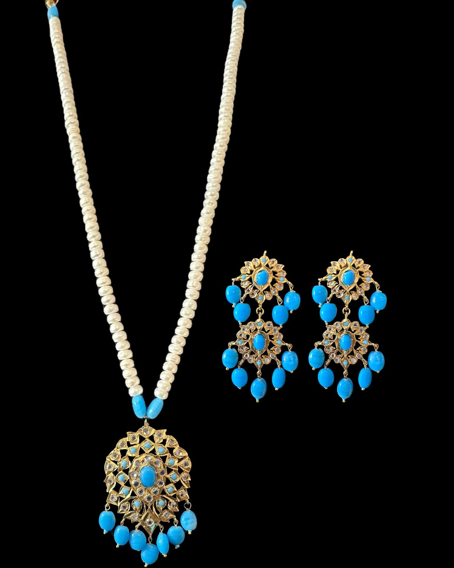 PS527 Neelam freshwater pearl pendant set - turquoise ( READY TO SHIP )
