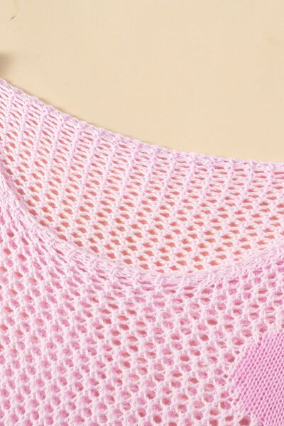 Openwork Round Neck Floral Knit Cover Up