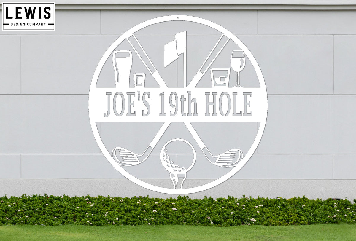 Golf 19th Hole Custom Name Metal Sign | Personalized Golf Bar Decor