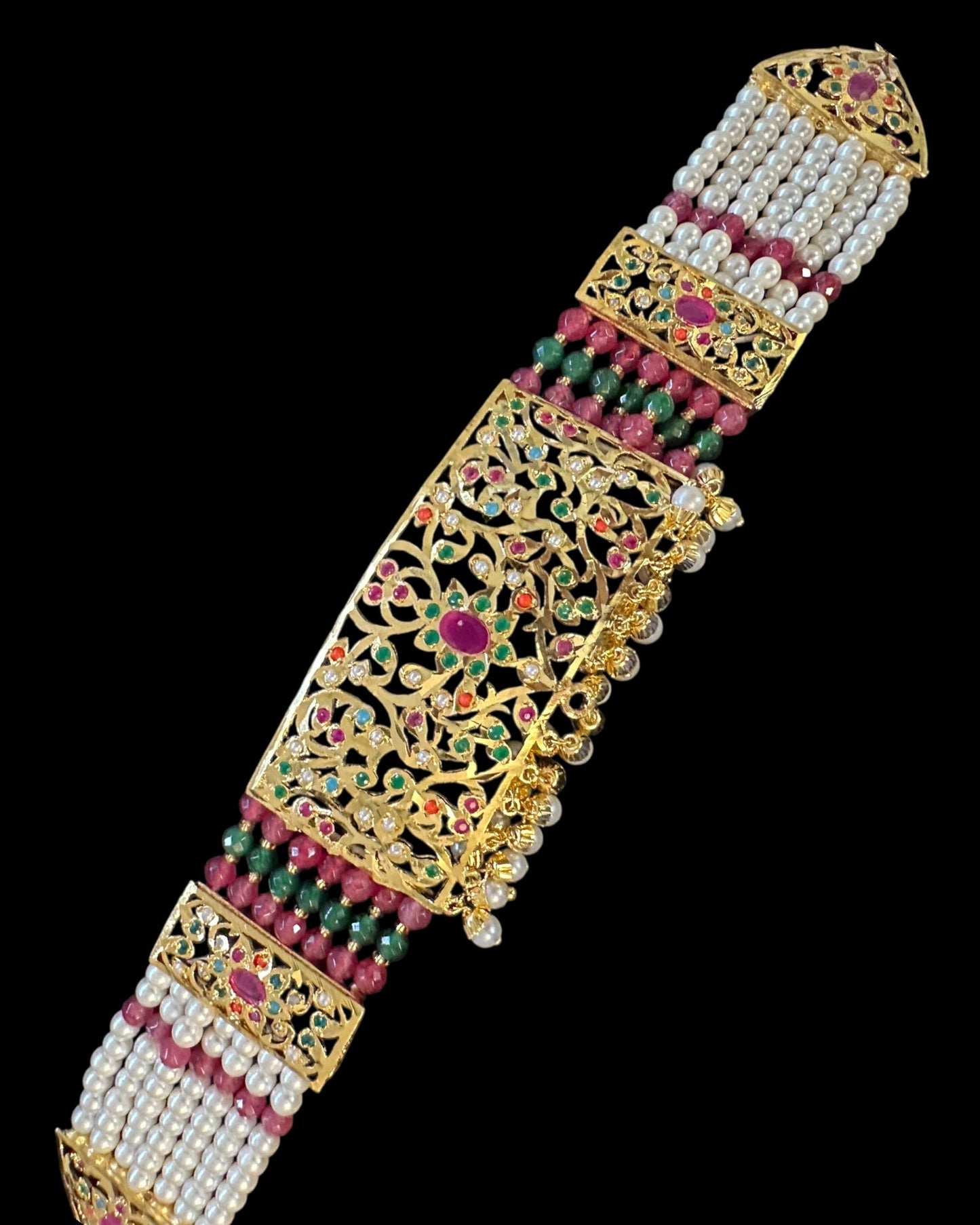 C571 Gold plated jadau choker in navratan ( READY TO SHIP )