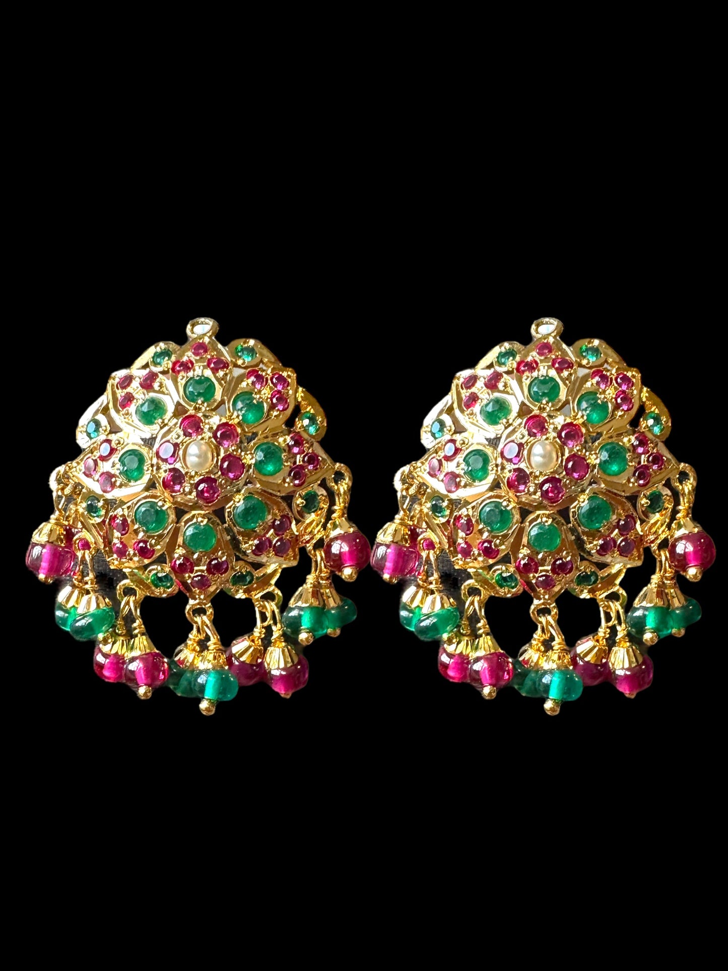 Gold plated jadau silver pendant set in ruby emeralds ( READY TO SHIP )
