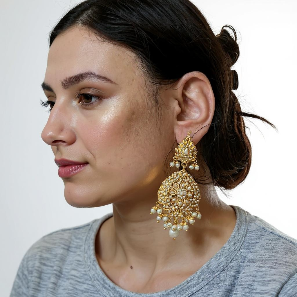 DJET500 Megha jadau earrings tika set in pearl ( READY TO SHIP )