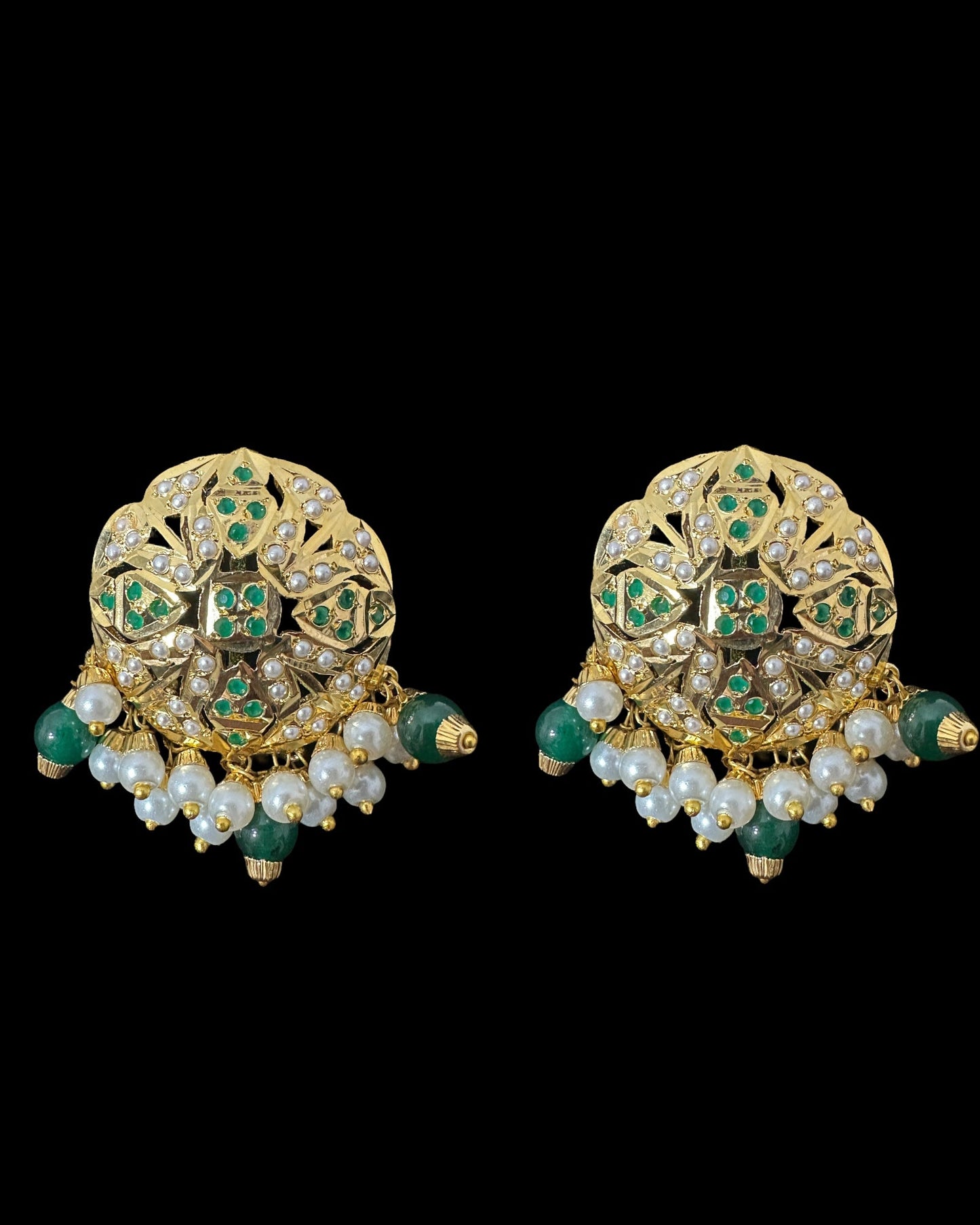 DNS194 Alea punjabi Jadau necklace set - Emerald / Green (READY TO SHIP)