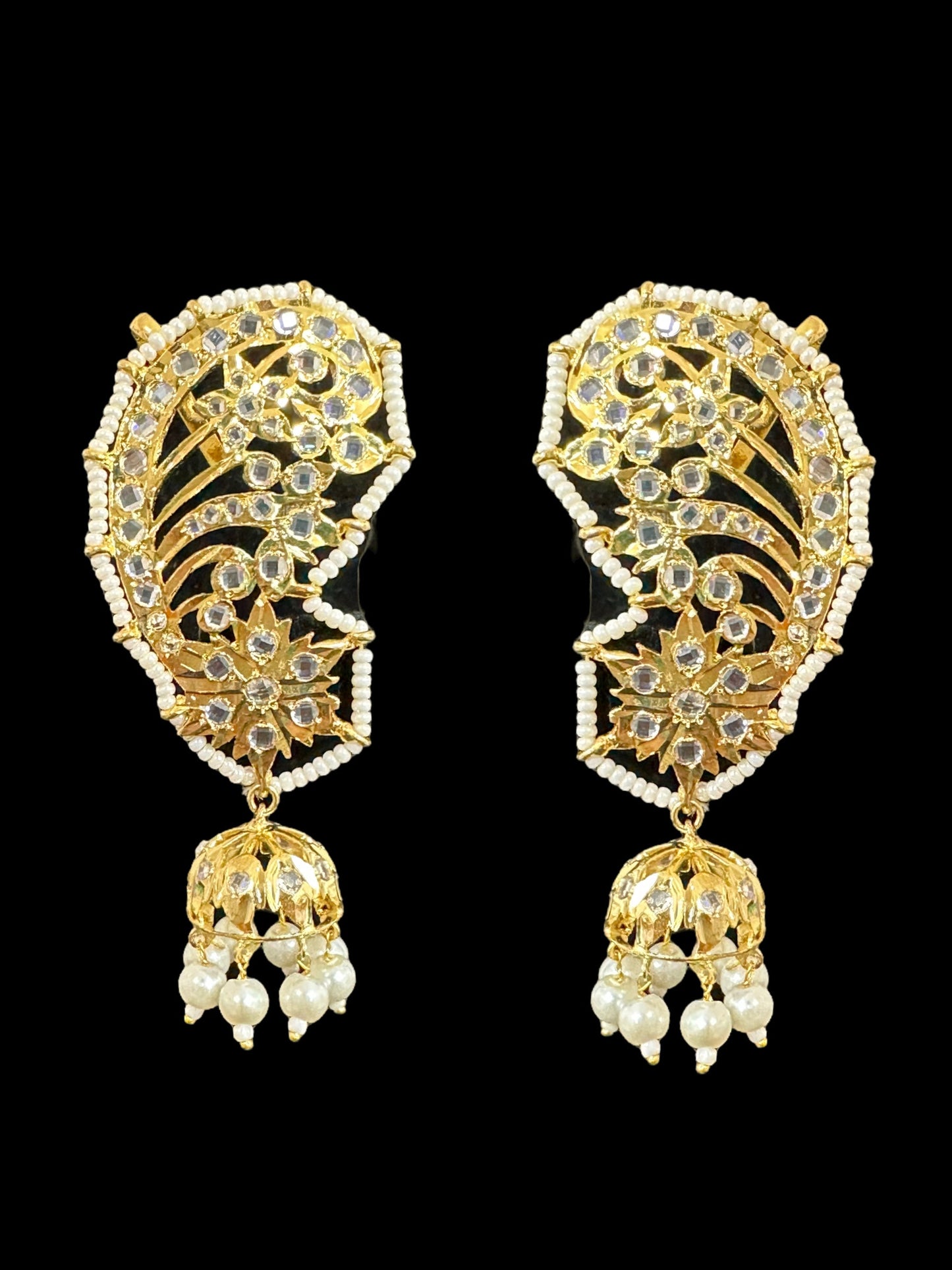 DER535 Kaan phool jhumka earrings in pearls ( READY TO SHIP )