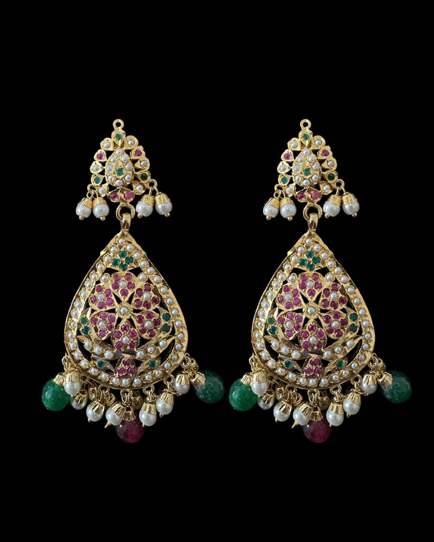 DJET94 Piya jadau earrings tika in ruby emerald pearls ( READY TO SHIP )