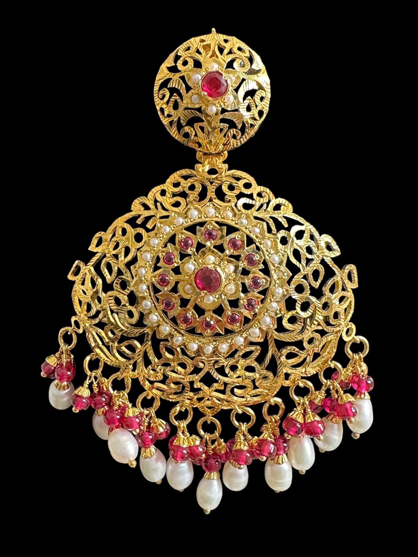 Ruby pearl gold plated silver earrings ( READY TO SHIP )