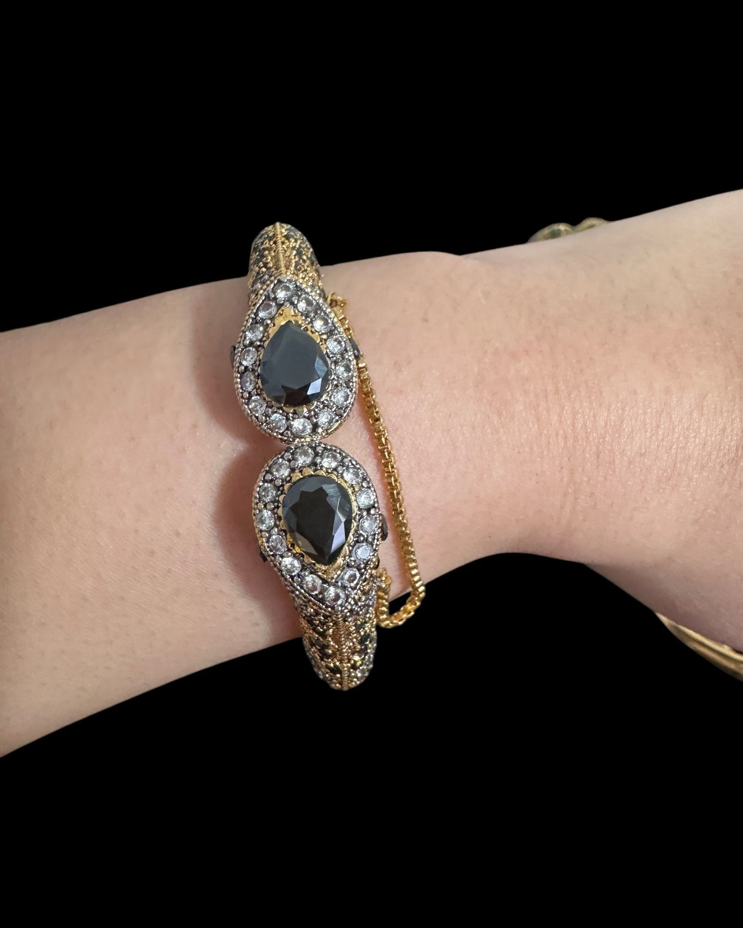 BG803  SALWA zircon bangles - Black openable ( SHIPS IN 4 WEEKS )