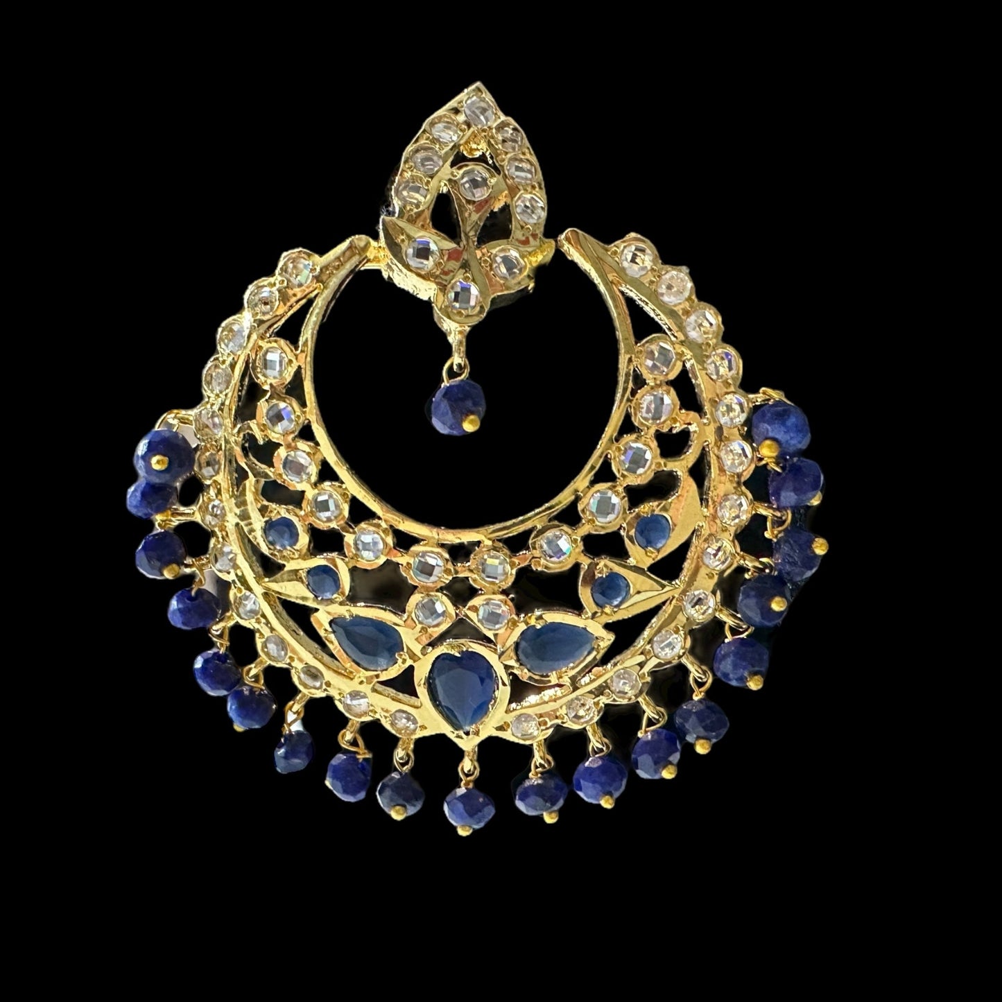 DER624  Noor chandbali in blue     (READY TO SHIP )