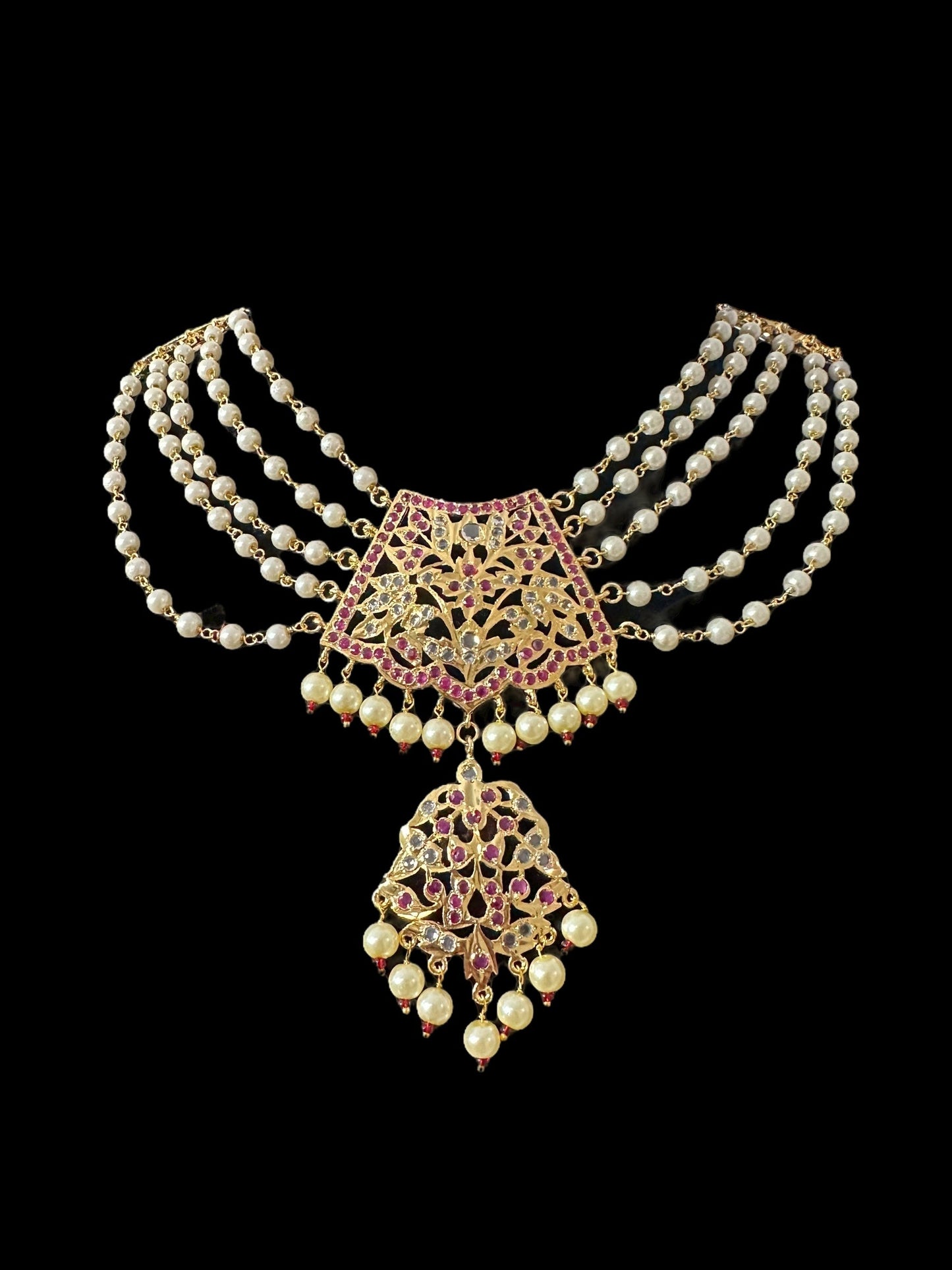 C565 AABHA Chandan haar inspired choker in rubies ( SHIPS IN 3 WEEKS )