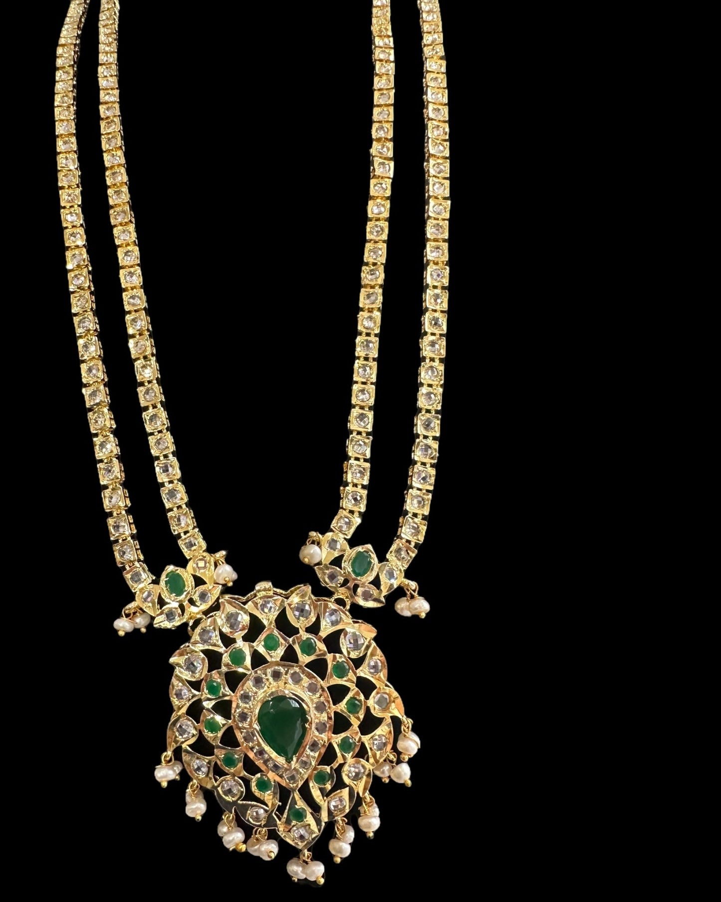 DLN130 Alvira Polki Rani haar with earrings in green ( SHIPS IN 3 WEEKS )
