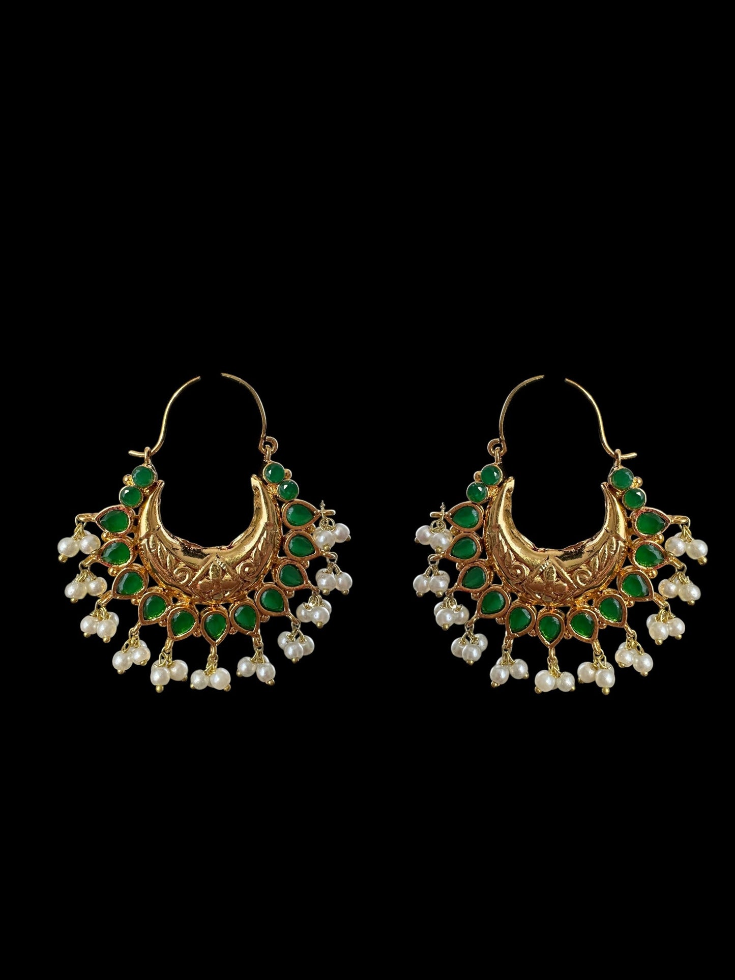 DER741 Chandbali earrings - hoop style - Emerald ( medium sized ) ( READY TO SHIP )
