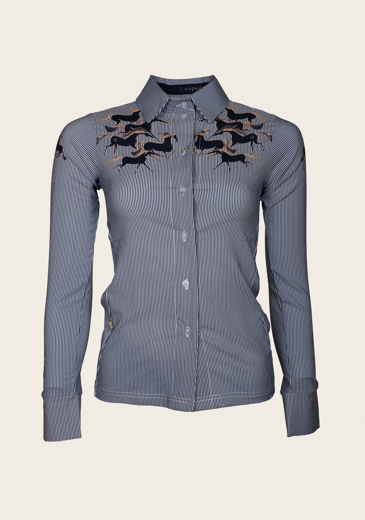 Running Horses Navy Ladies’ Button Sun Shirt