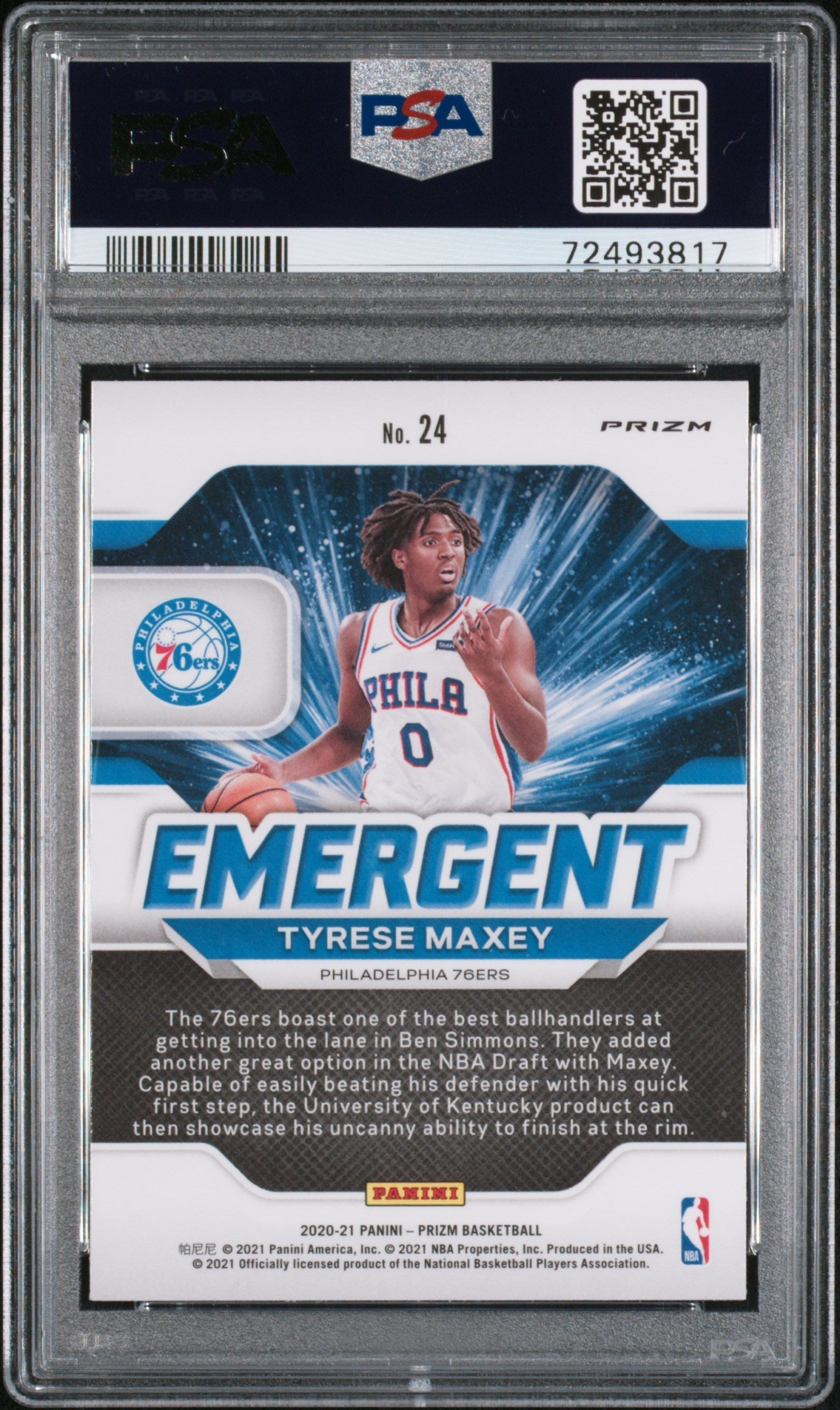 Graded 2020 Panini Prizm Tyrese Maxey #24 Emergent Silver Prizm Rookie RC Basketball Card PSA 10 Gem Mint