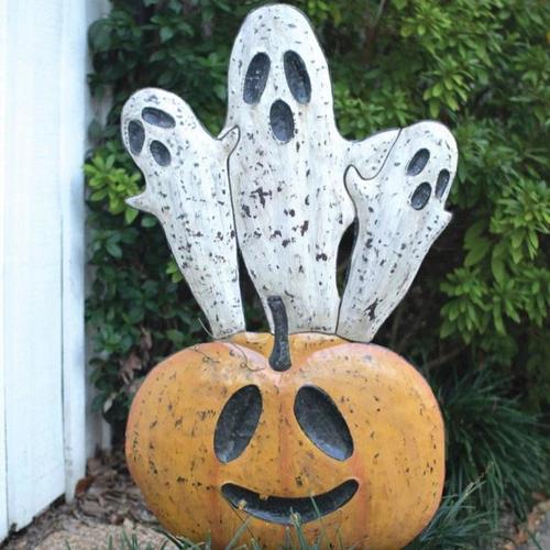 Metal Pumpkin and Ghost Yard Art